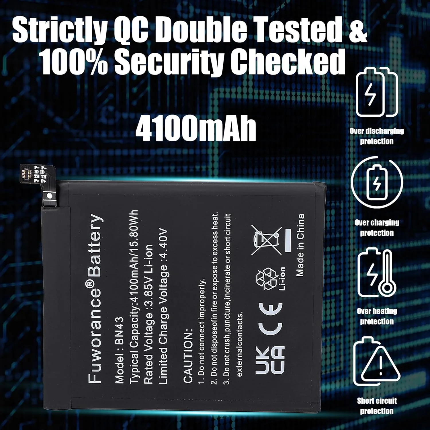 باتری جایگزین BN43 با ظرفیت 4100mAh و ولتاژ 3.85V سازگار با گوشی هوشمند شیائومی Redmi Note 4X 2016100 به همراه کیت ابزار باتری جایگزین BN43 با ظرفیت 4100mAh و ولتاژ 3.85V سازگار با گوشی هوشمند شیائومی Redmi Note 4X 2016100 به همراه کیت ابزار