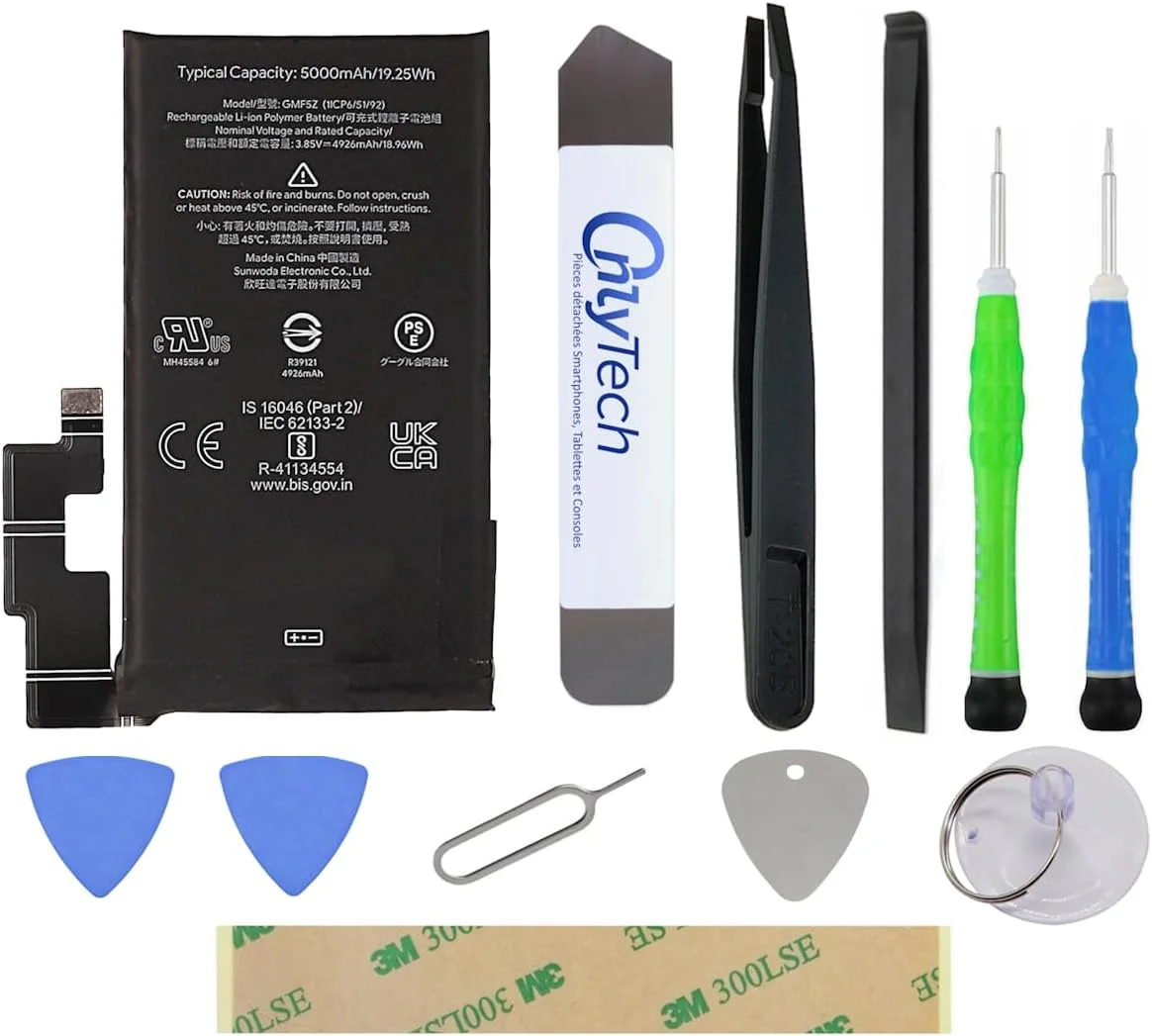 کیت تعمیر باتری جایگزین ممتاز GMF5Z برای گوگل پیکسل 7 پرو - 5000 میلی آمپر ساعت - کیفیت مشابه به همراه 10 ابزار و چسب کیت تعمیر باتری جایگزین ممتاز GMF5Z برای گوگل پیکسل 7 پرو - 5000 میلی آمپر ساعت - کیفیت مشابه به همراه 10 ابزار و چسب