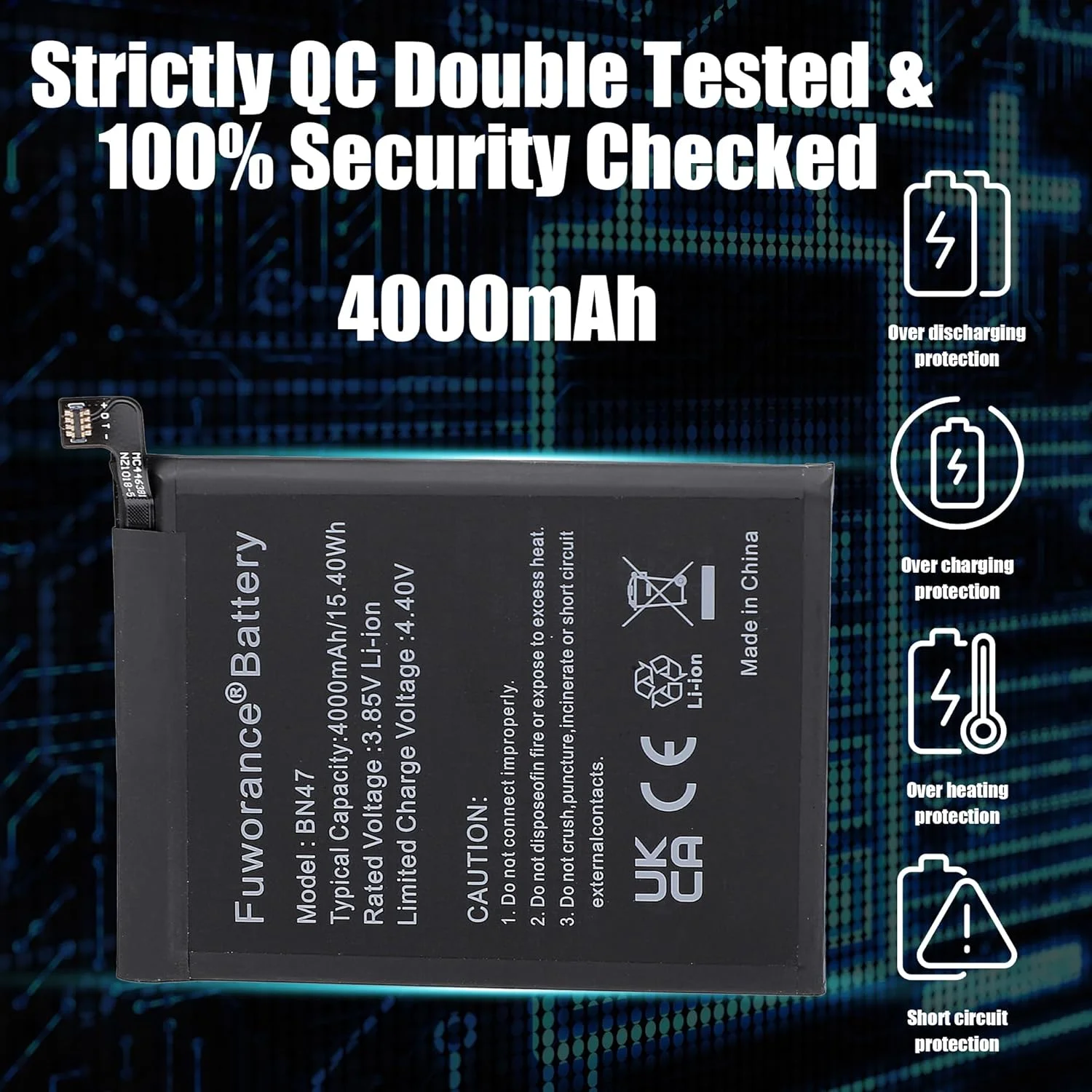 باتری جایگزین Fuworance BN47 با ظرفیت 4000mAh و ولتاژ 3.85V سازگار با گوشی موبایل شیائومی Mi A2 Lite M1805D1SG و شیائومی Redmi 6 Pro M1805D1SE M1805D1SC M1805D1ST لیتیوم یونی باتری جایگزین Fuworance BN47 با ظرفیت 4000mAh و ولتاژ 3.85V سازگار با گوشی موبایل شیائومی Mi A2 Lite M1805D1SG و شیائومی Redmi 6 Pro M1805D1SE M1805D1SC M1805D1ST لیتیوم یونی