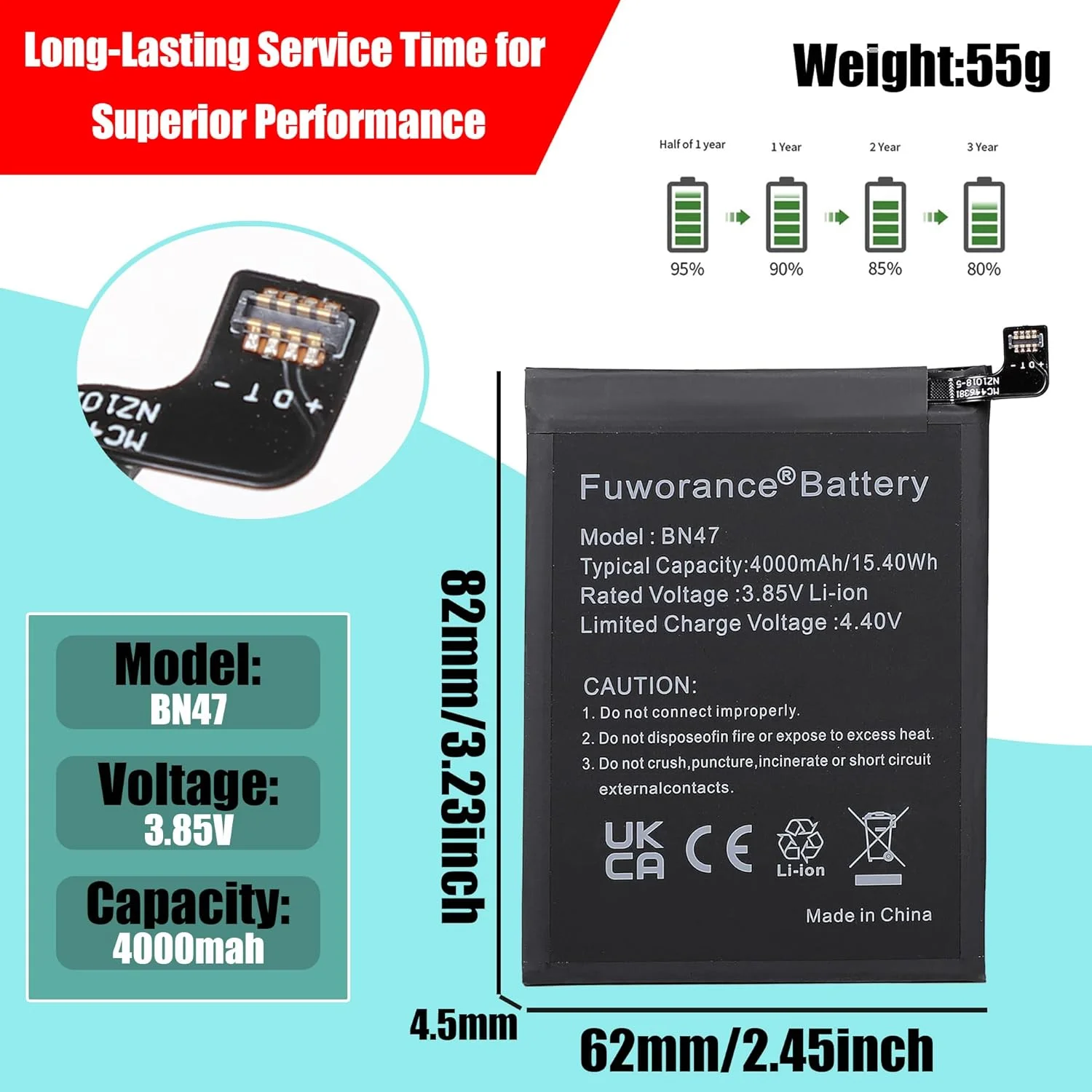 باتری جایگزین Fuworance BN47 با ظرفیت 4000mAh و ولتاژ 3.85V سازگار با گوشی موبایل شیائومی Mi A2 Lite M1805D1SG و شیائومی Redmi 6 Pro M1805D1SE M1805D1SC M1805D1ST لیتیوم یونی باتری جایگزین Fuworance BN47 با ظرفیت 4000mAh و ولتاژ 3.85V سازگار با گوشی موبایل شیائومی Mi A2 Lite M1805D1SG و شیائومی Redmi 6 Pro M1805D1SE M1805D1SC M1805D1ST لیتیوم یونی