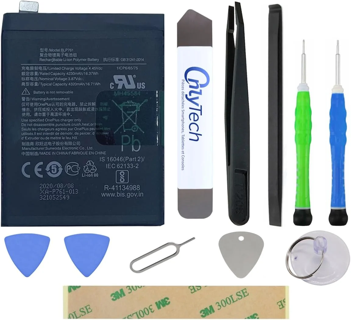 کیت تعمیر باتری جایگزین درجه یک BLP761 برای OnePlus 8 - 4320mAh - کیفیت مشابه به همراه 10 ابزار و چسب کیت تعمیر باتری جایگزین درجه یک BLP761 برای OnePlus 8 - 4320mAh - کیفیت مشابه به همراه 10 ابزار و چسب