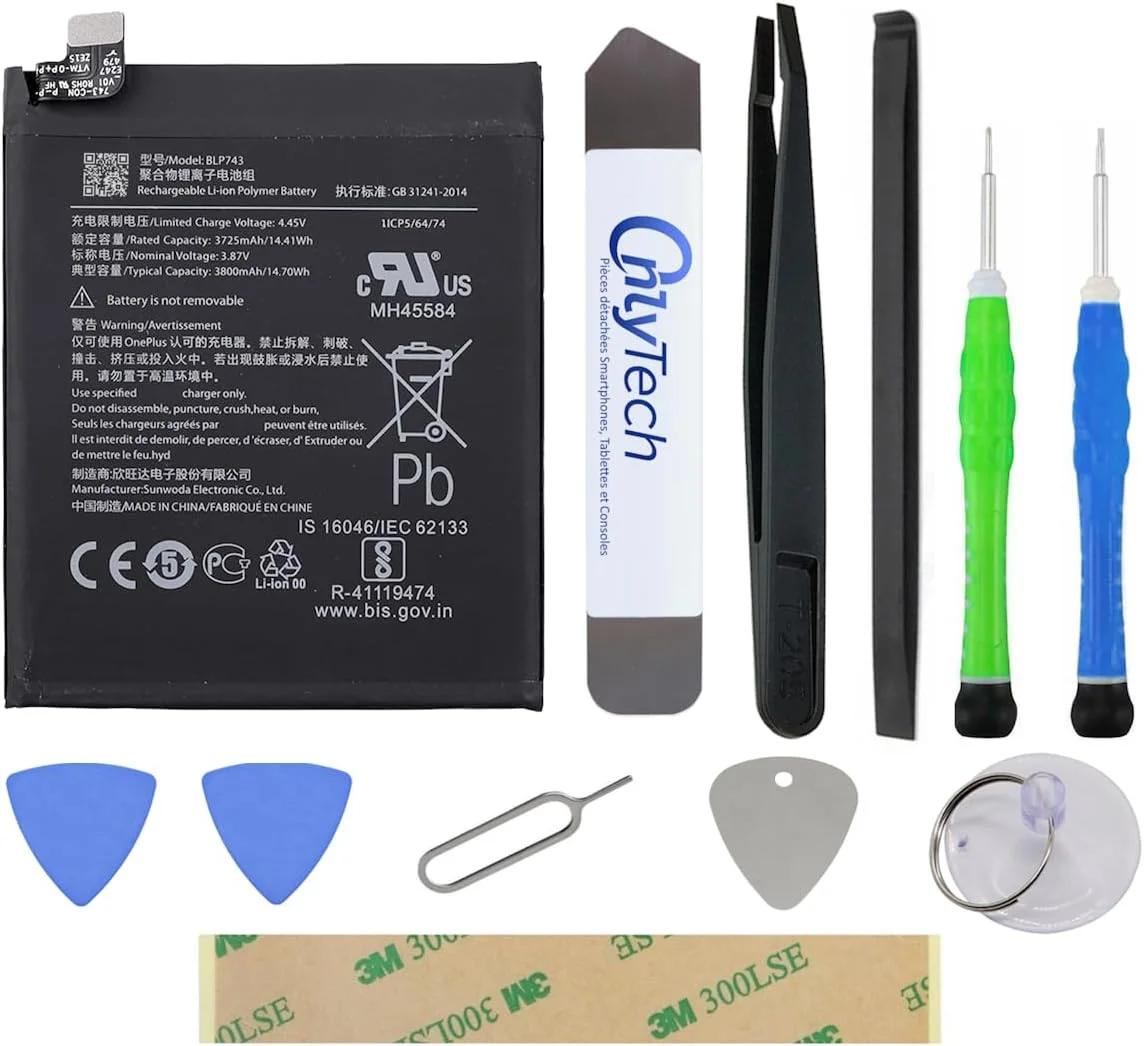 OnlyTech - کیت تعمیر باتری جایگزین BLP743 ممتاز برای OnePlus 7T - ظرفیت 3800mAh - کیفیت مشابه به همراه 10 ابزار و چسب OnlyTech - کیت تعمیر باتری جایگزین BLP743 ممتاز برای OnePlus 7T - ظرفیت 3800mAh - کیفیت مشابه به همراه 10 ابزار و چسب