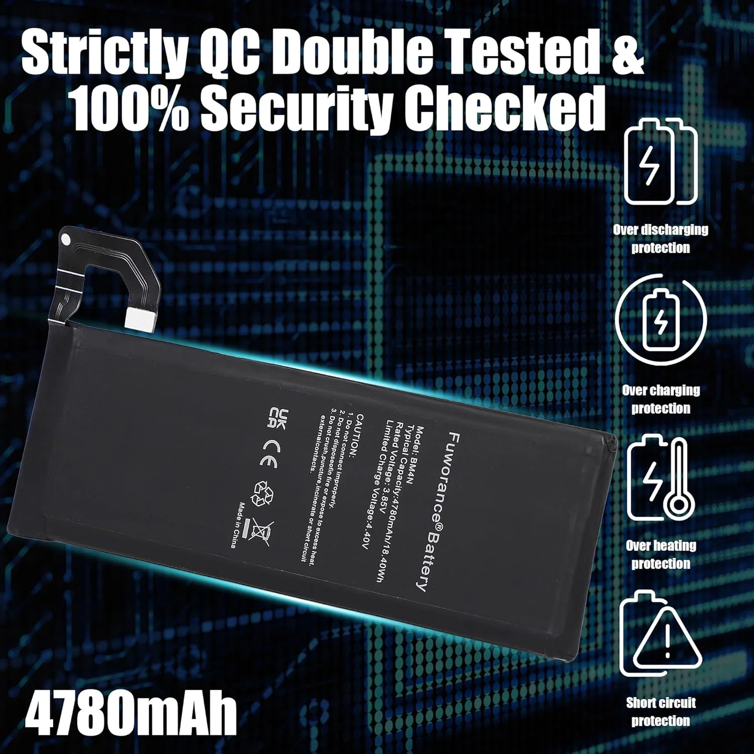 باتری جایگزین Fuworance BM4N با ظرفیت 4780mAh و ولتاژ 3.85V سازگار با گوشی موبایل شیائومی Mi 10 5G/Mi 10S M2102J2SC، باتری لیتیوم یونی قابل شارژ، ظرفیت بالا به همراه کیف ابزار