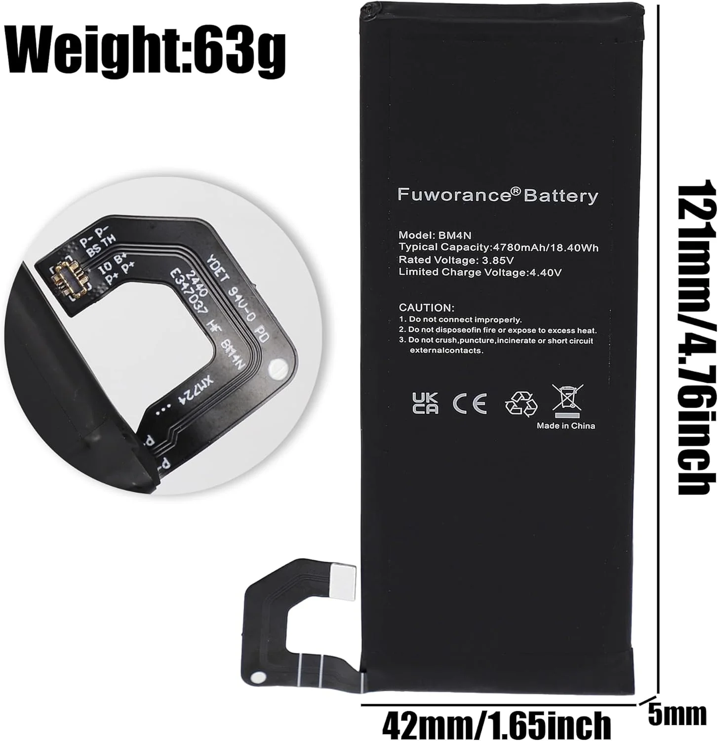 باتری جایگزین Fuworance BM4N با ظرفیت 4780mAh و ولتاژ 3.85V سازگار با گوشی موبایل شیائومی Mi 10 5G/Mi 10S M2102J2SC، باتری لیتیوم یونی قابل شارژ، ظرفیت بالا به همراه کیف ابزار