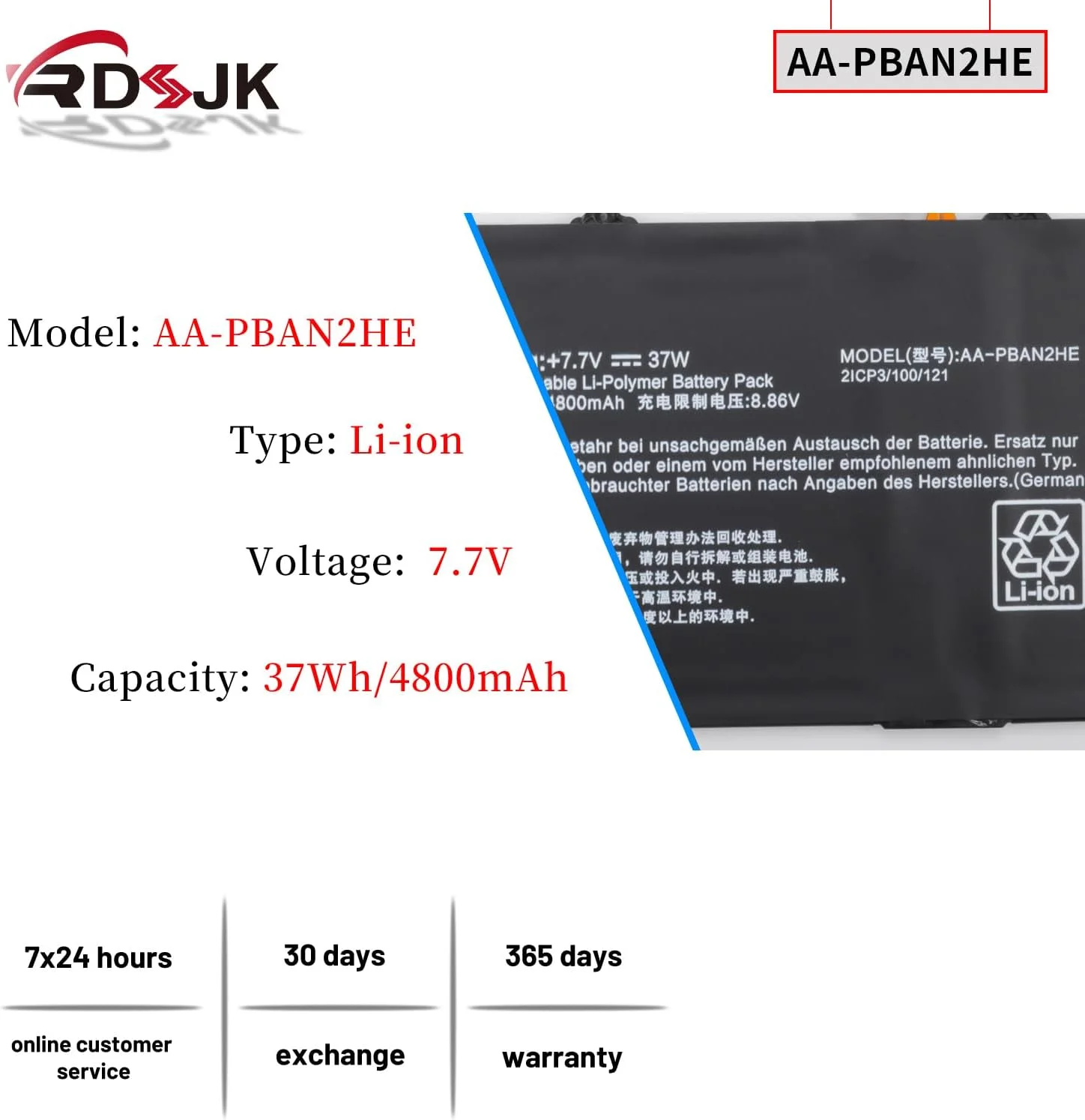 باتری لپ تاپ AA-PBAN2HE برای Samsung Galaxy Book Go 340XDA NP340XLA NP340XLA-KA1US NP340XLA-KA2CA XE340XDA XE340XDA-KA3US-RB XE340XDA-KA1US XE340XDA-KA3 XE340xda-ka1it 5G NP545XLA Series 7.7V 37Wh
