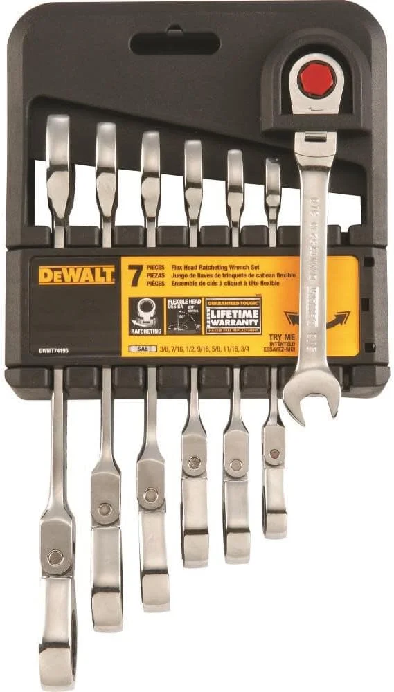 مجموعه آچار یکسر جغجغه ای ترکیبی دیوالت، SAE/استاندارد، سر متحرک، 7 تکه (DWMT74195)