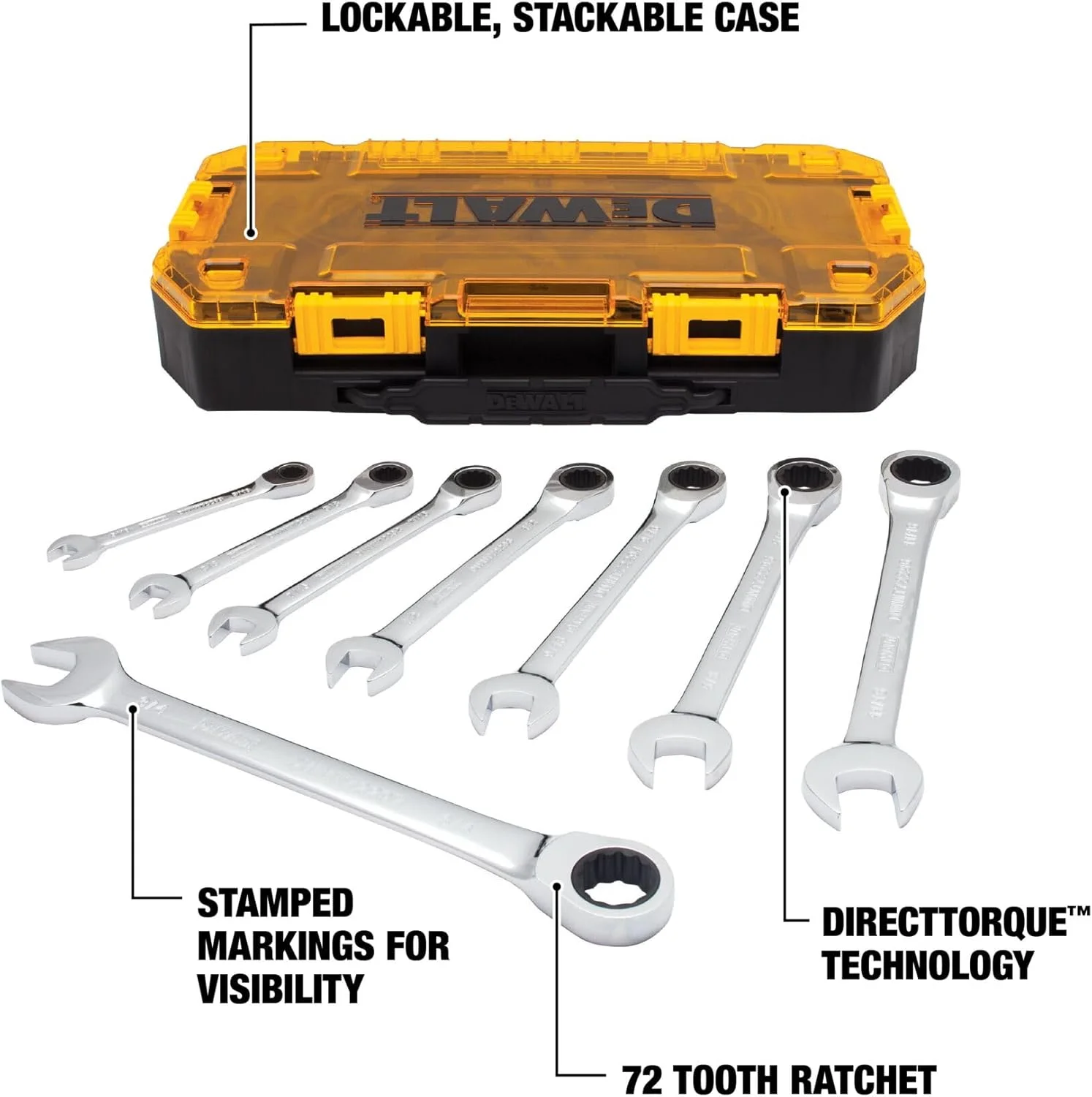مجموعه آچار یکسر جغجغه ای دیوالت، 8 عددی SAE (Dwmt74733)