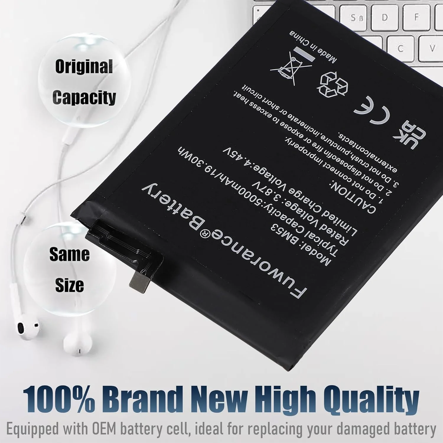 باتری جایگزین 5000mAh 3.87V BM53 سازگار با گوشی موبایل شیائومی Mi 10T/10Pro 5G مدل M2007J3SY M2007J3SG، باتری لیتیوم یونی قابل شارژ با ظرفیت بالا به همراه کیف ابزار باتری جایگزین 5000mAh 3.87V BM53 سازگار با گوشی موبایل شیائومی Mi 10T/10Pro 5G مدل M2007J3SY M2007J3SG، باتری لیتیوم یونی قابل شارژ با ظرفیت بالا به همراه کیف ابزار