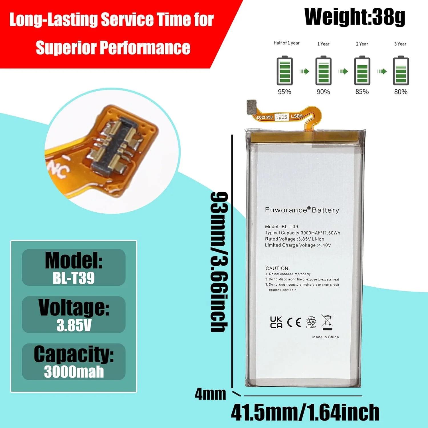 باتری جایگزین 3000mAh 3.85V BL-T39 سازگار با LG G7/G7 ThinQ G710/K30 (2019) LM-G710, G710, LM-G710V, LM-X320EMW, LM-X320ZMW تلفن همراه هوشمند به همراه جعبه ابزار باتری جایگزین 3000mAh 3.85V BL-T39 سازگار با LG G7/G7 ThinQ G710/K30 (2019) LM-G710, G710, LM-G710V, LM-X320EMW, LM-X320ZMW تلفن همراه هوشمند به همراه جعبه ابزار