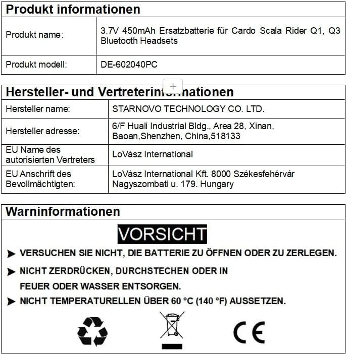 باتری جایگزین 3.7 ولت 450 میلی آمپر ساعتی برای هدست های بلوتوثی کاردو اسکالا رایدر Q1 و Q3 باتری جایگزین 3.7 ولت 450 میلی آمپر ساعتی برای هدست های بلوتوثی کاردو اسکالا رایدر Q1 و Q3