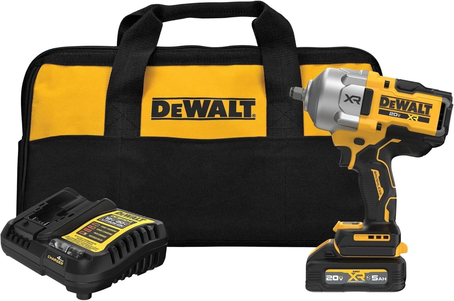 آچار ضربه‌ای شارژی براشلس DEWALT 20V MAX XR با گشتاور بالا، سندان حلقه‌ای و کیت باتری XR POWERSTACK (DCF961GH1)