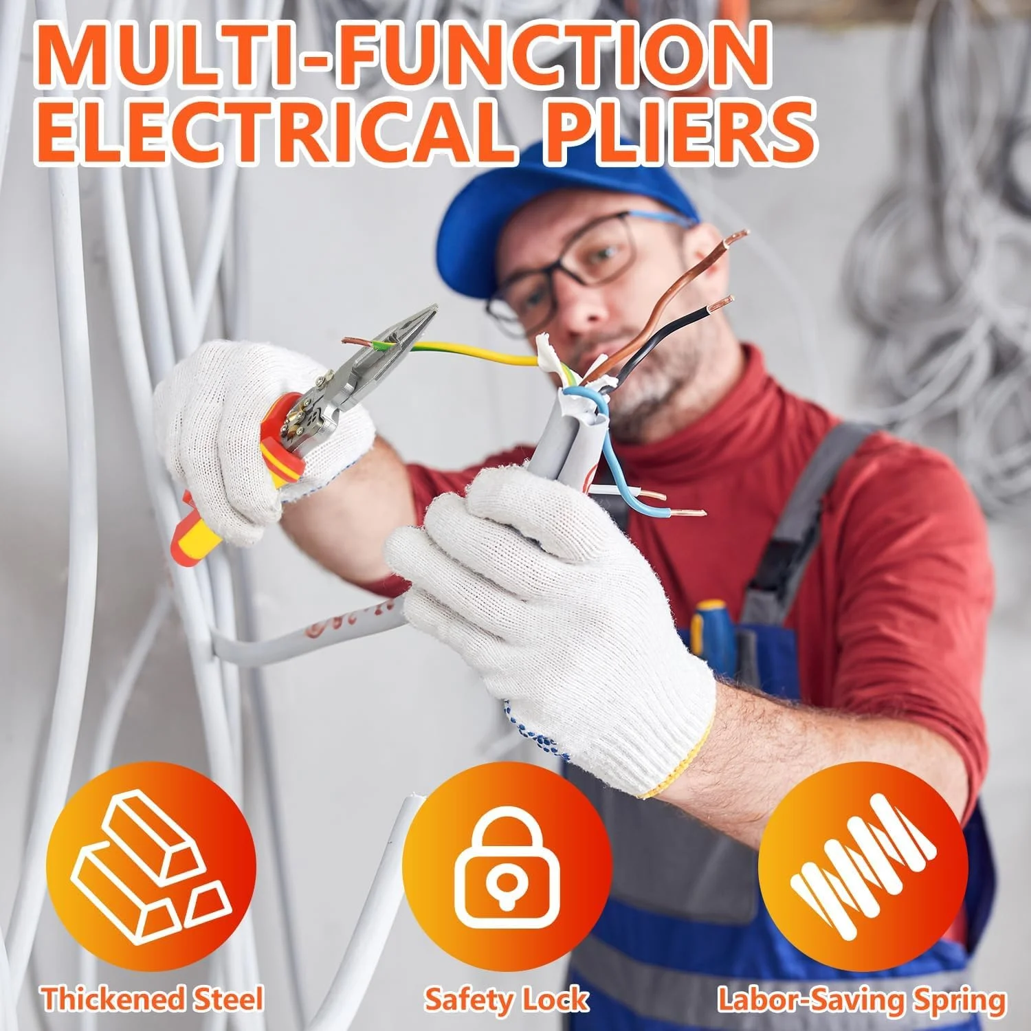 سیم لخت کن و سیم چین اتوماتیک 9 در 1 چند منظوره با انبر تست ولتاژ، ابزار لخت کردن کابل برق، ابزار تاباندن و برش برای برقکاران، ابزار دستی عایق حرفه ای