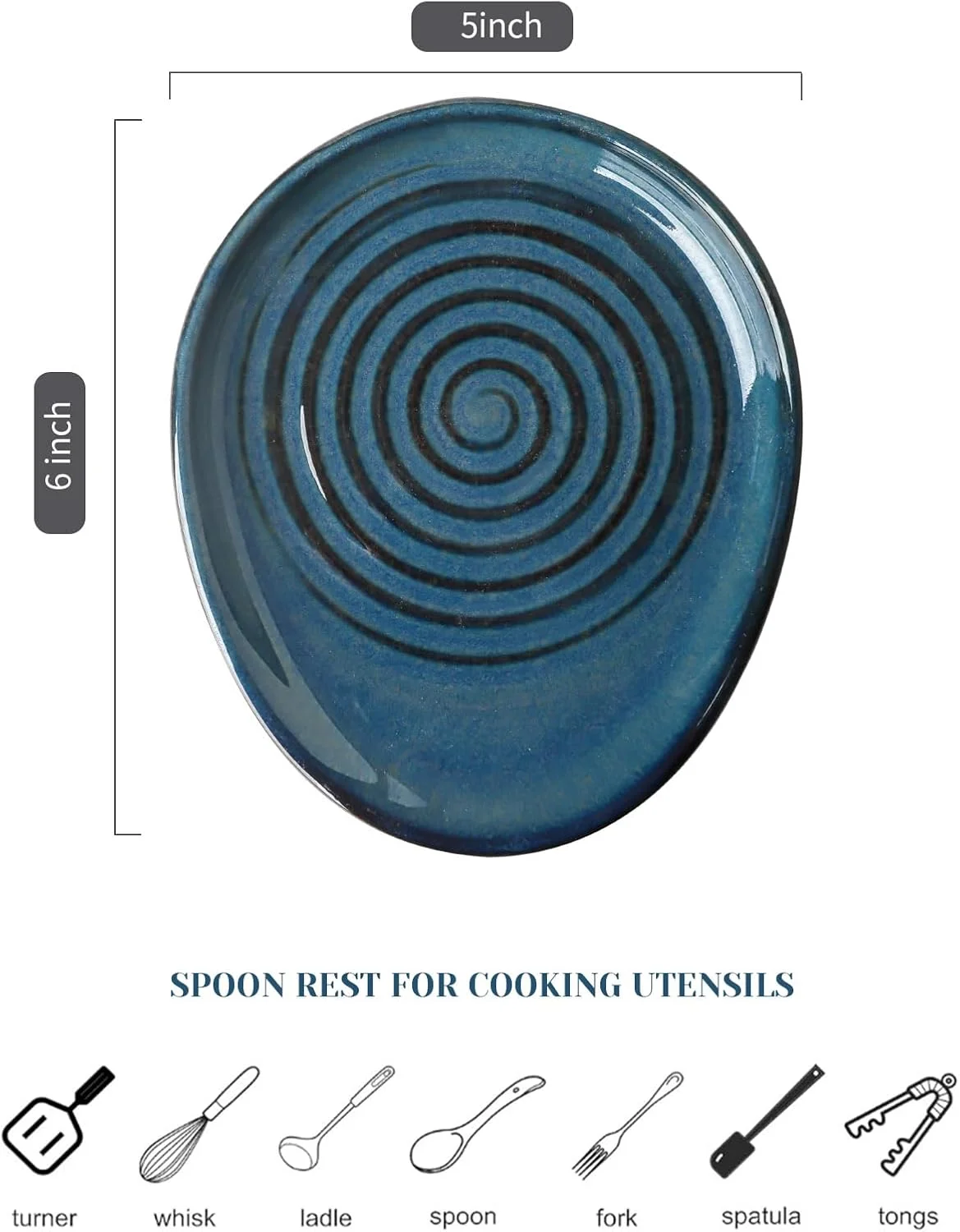 جای قاشق سرامیکی Seyatoo برای اجاق گاز، نگهدارنده قاشق برای پیشخوان آشپزخانه، نگهدارنده ابزار آشپزی برای قاشق، ملاقه و کفگیر، آبی لعاب دار