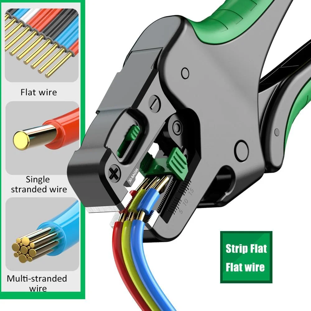 ابزار سیم لخت کن 2 در 1 KASTWAVE، سیم لخت کن و سیم چین اتوماتیک با موقعیت یابی خودکار فاصله و فنر برگشتی، ایده آل برای لخت کردن و برش سیم های 30-8 AWG، مناسب برای سیم های مختلف، سبز
