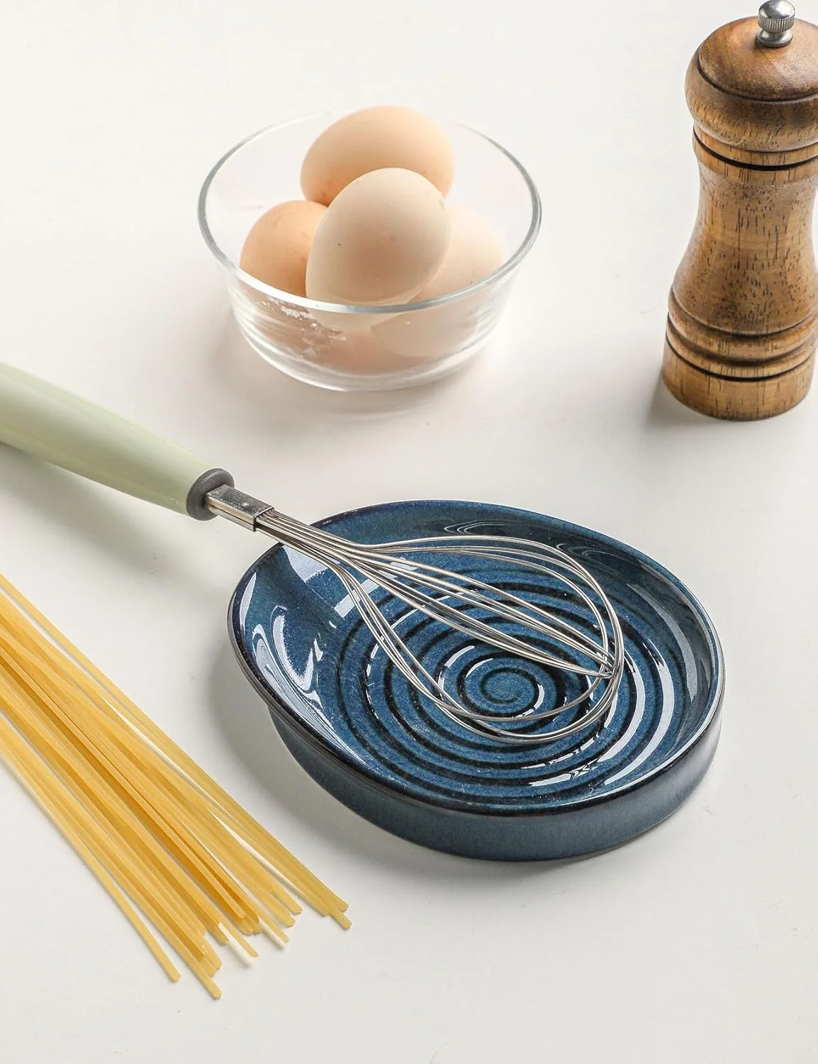 جای قاشق سرامیکی Seyatoo برای اجاق گاز، نگهدارنده قاشق برای پیشخوان آشپزخانه، نگهدارنده ظروف پخت و پز برای قاشق، ملاقه و کفگیر، آبی لعاب دار