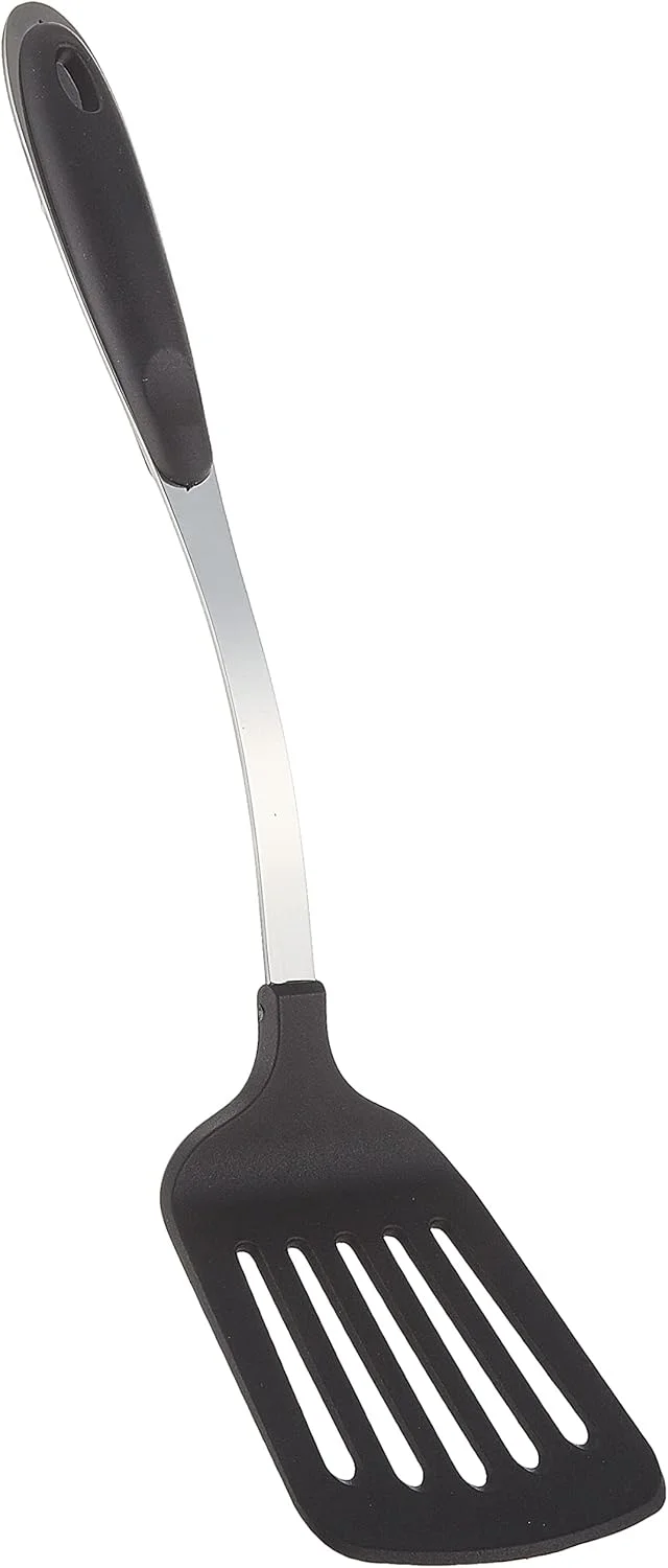 کفگیر شیاردار نایلونی رویال فورد با دسته استیل - کفگیر شیاردار با دسته بلند و گیره قوی | قابل شستشو در ماشین ظرفشویی | ایده آل برای غذا، املت، سرخ کردن و موارد دیگر