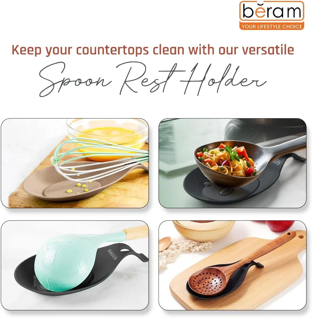 جا قاشقی سیلیکونی BERAM، مناسب برای آشپزخانه، مقاوم در برابر حرارت، نگهدارنده کفگیر و ملاقه، تمیز کردن آسان، جا قاشقی مدرن برای پیشخوان آشپزخانه