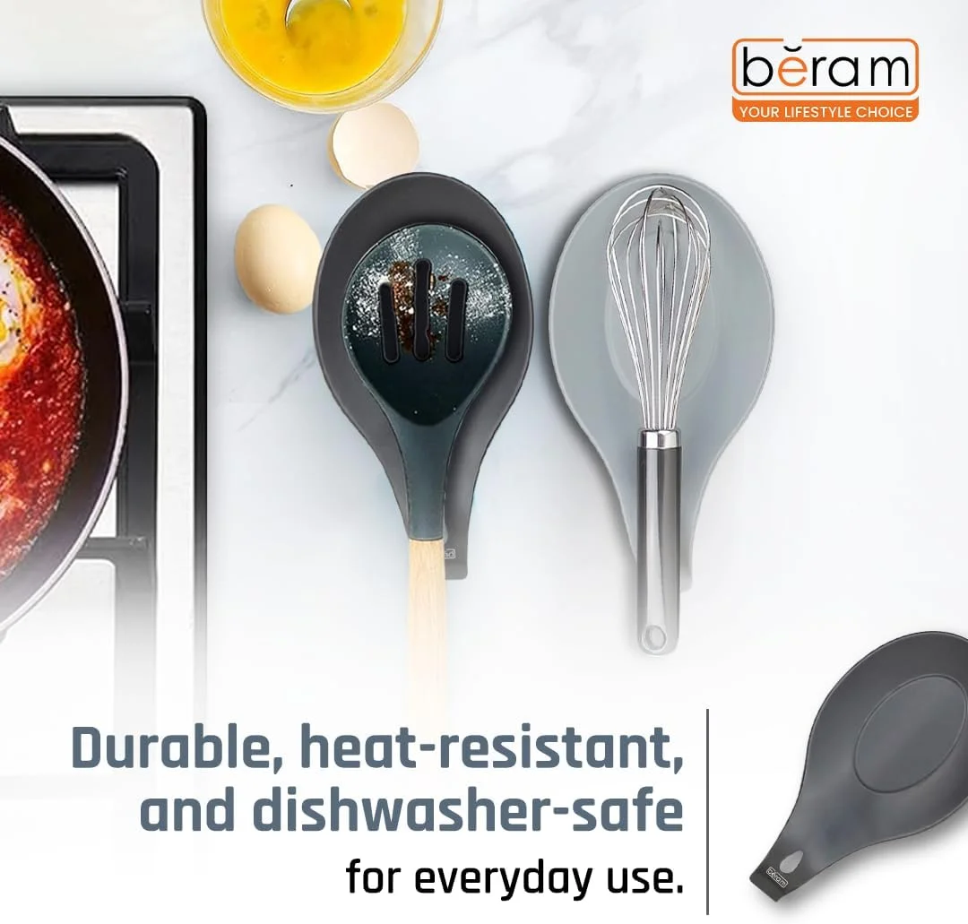 جا قاشقی سیلیکونی BERAM، مناسب برای آشپزخانه، مقاوم در برابر حرارت، نگهدارنده کفگیر و ملاقه، تمیز کردن آسان، جا قاشقی مدرن برای پیشخوان آشپزخانه
