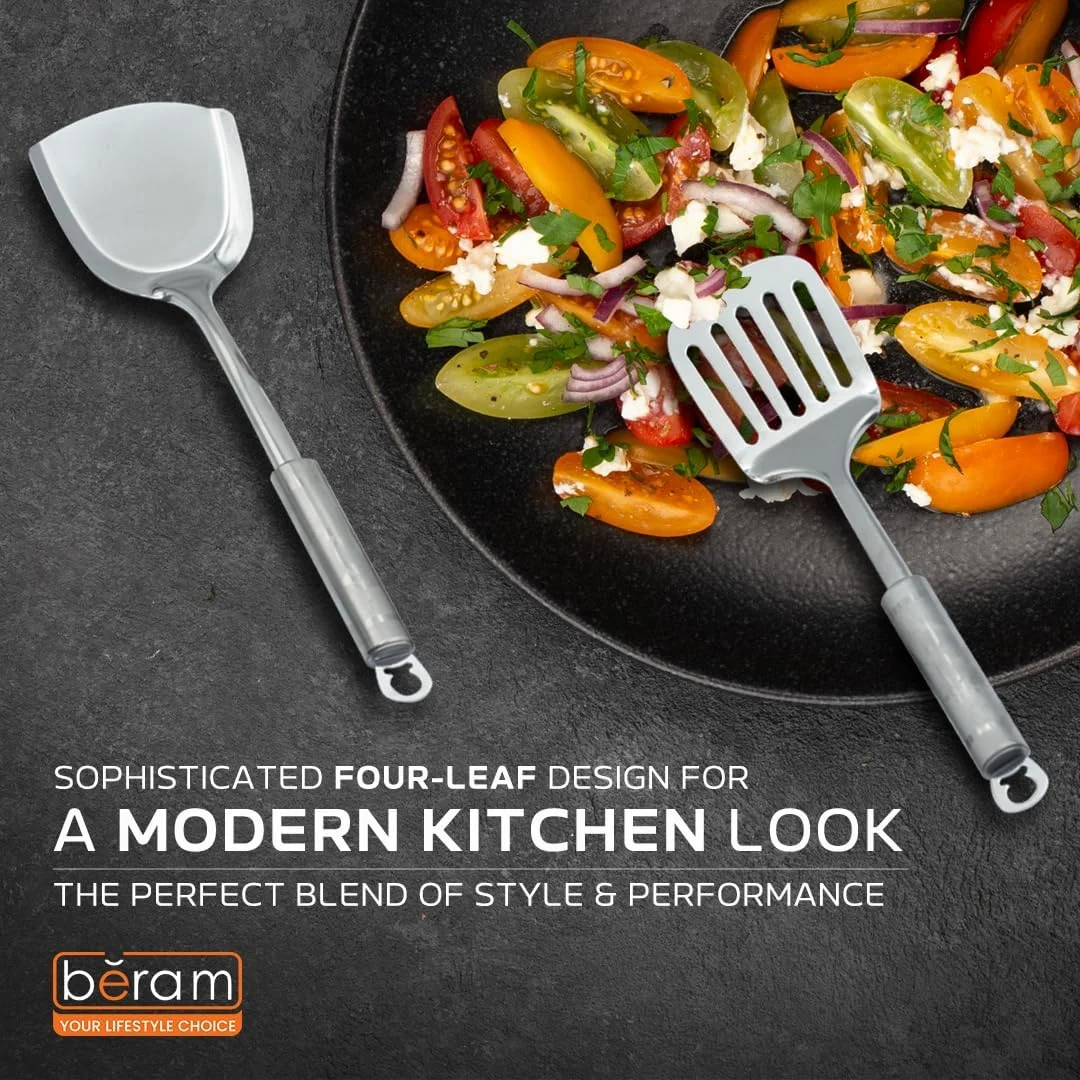 ست لوازم آشپزی استیل برام، 6 تکه، دسته طرح چهار برگ، شامل کفگیر، برگردان، قاشق برنج، سرو کننده پاستا، ملاقه آبکش و ملاقه سوپ، ابزار آشپزخانه برای استفاده روزانه ست لوازم آشپزی استیل برام، 6 تکه، دسته طرح چهار برگ، شامل کفگیر، برگردان، قاشق برنج، سرو کننده پاستا، ملاقه آبکش و ملاقه سوپ، ابزار آشپزخانه برای استفاده روزانه