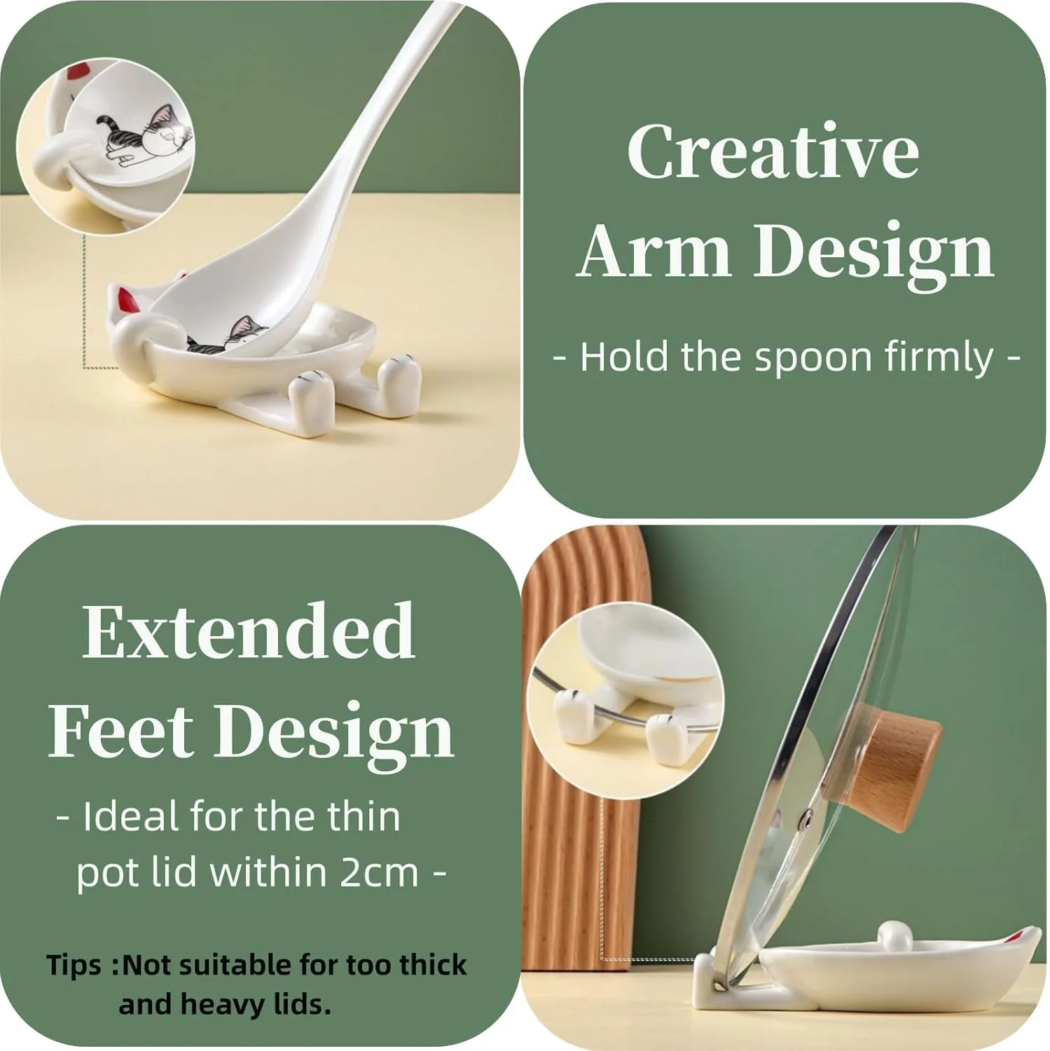 جا قاشقی و نگهدارنده درب قابلمه تزویق، 4 عددی، 14 سانتی متری، طرح گربه، سرامیکی مقاوم در برابر حرارت، مناسب برای کفگیر، لوازم جانبی آشپزخانه برای ملاقه، درب قابلمه و چاپستیک جا قاشقی و نگهدارنده درب قابلمه تزویق، 4 عددی، 14 سانتی متری، طرح گربه، سرامیکی مقاوم در برابر حرارت، مناسب برای کفگیر، لوازم جانبی آشپزخانه برای ملاقه، درب قابلمه و چاپستیک