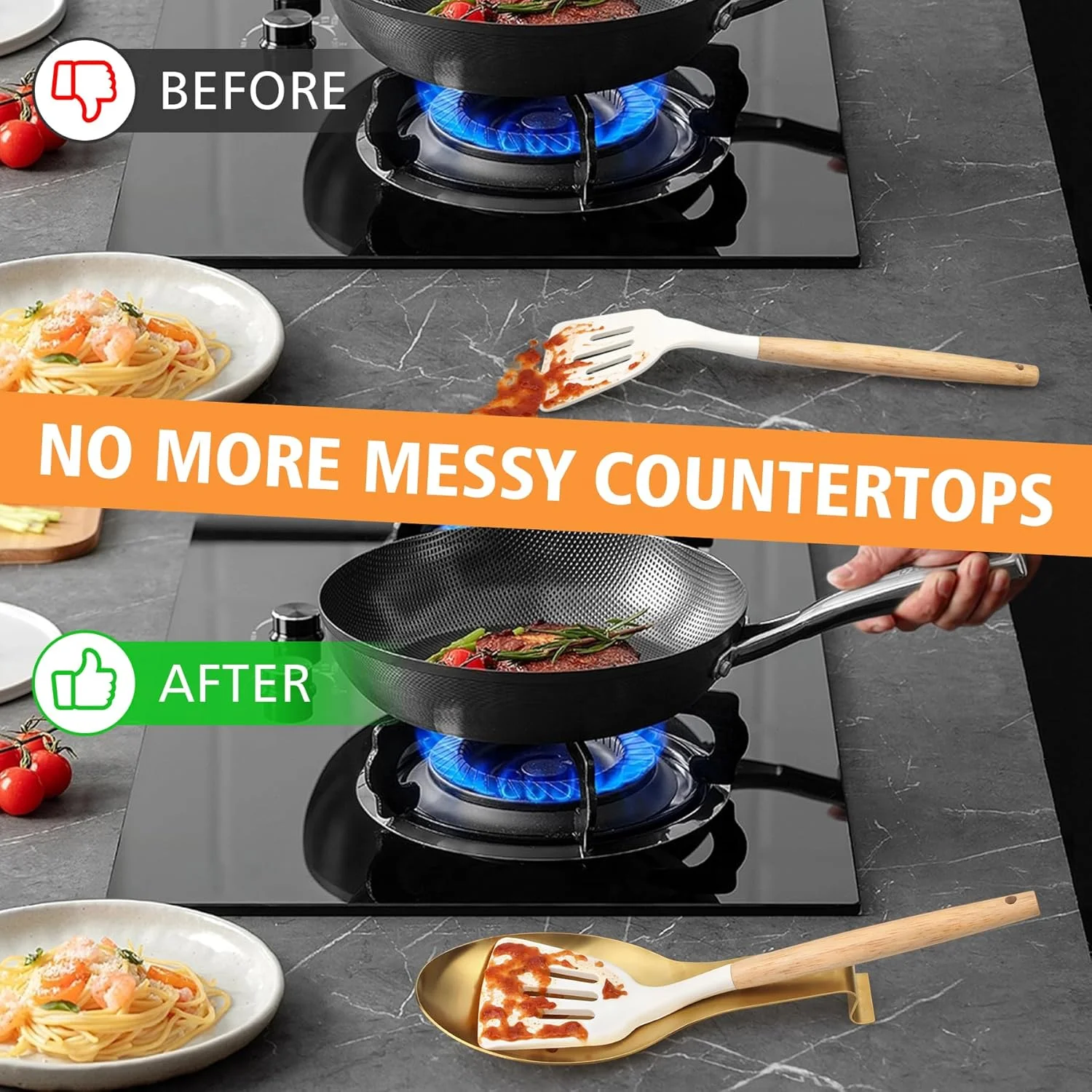 جا قاشقی استیل VanlonPro، نگهدارنده کفگیر ملاقه، جا قاشقی استیل، پرداخت برس خورده، قابل شستشو در ماشین ظرفشویی 9.6 در 23.8 سانتی متر (رنگ طلایی 2 عدد)