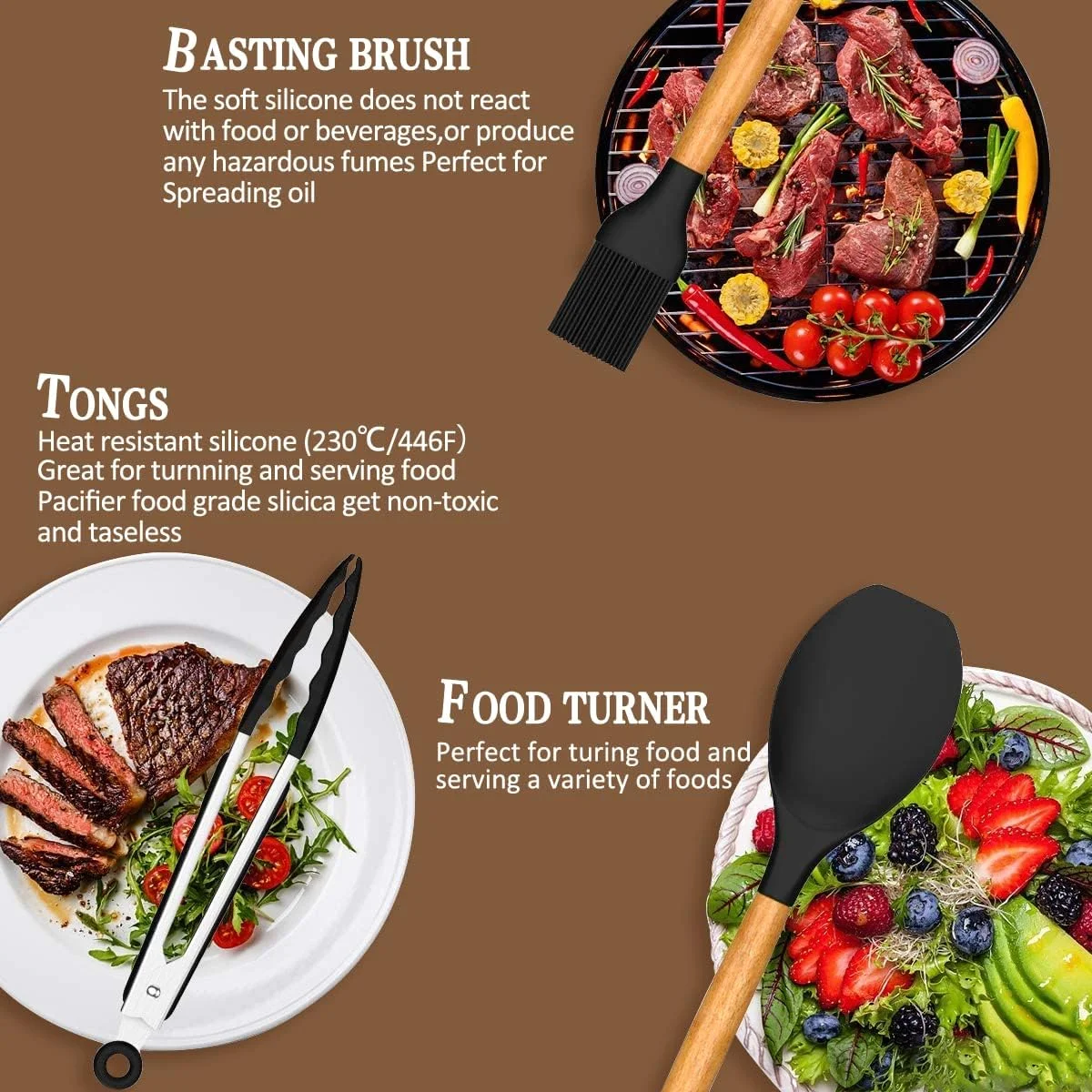 ست لوازم آشپزی آشپزخانه Umite Chef، مجموعه 33 تکه کاردک نچسب با نگهدارنده، ابزار آشپزخانه سیلیکونی با دسته چوبی مشکی ست لوازم آشپزی آشپزخانه Umite Chef، مجموعه 33 تکه کاردک نچسب با نگهدارنده، ابزار آشپزخانه سیلیکونی با دسته چوبی مشکی