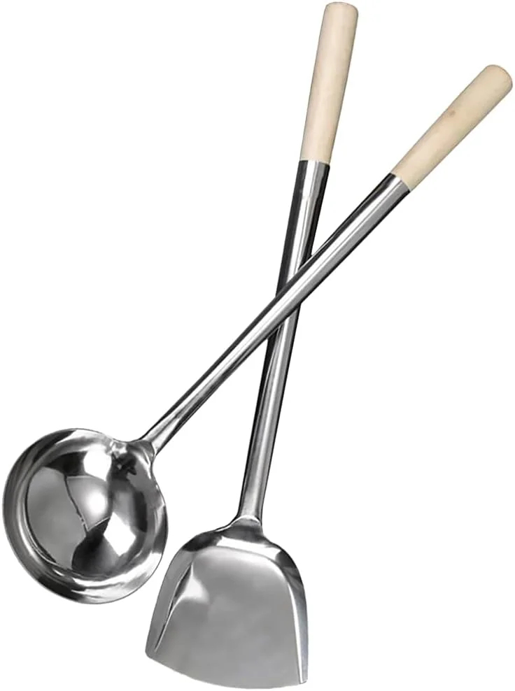 ست کفگیر و ملاقه استیل ضد زنگ YARNOW، 2 عددی، ابزار آشپزی ووک چینی برای استفاده روزمره