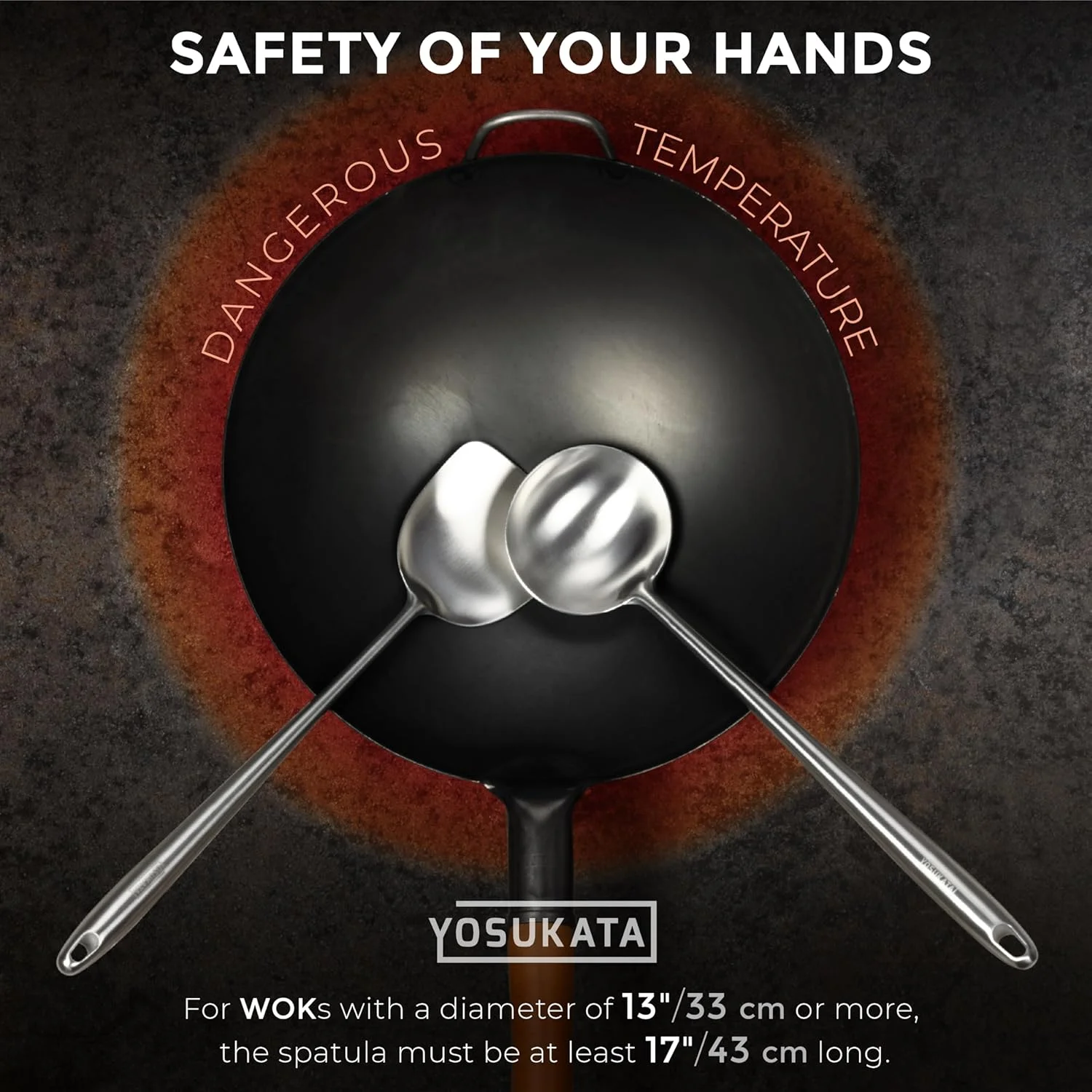 ست کفگیر و ملاقه ووک YOSUKATA – ابزار آشپزی استیل ضد زنگ مقاوم در برابر حرارت 43 سانتی متری – ابزار آشپزی 2 تکه برای سرخ کردن – لوازم جانبی ووک بادوام و محکم و ابزار آشپزخانه