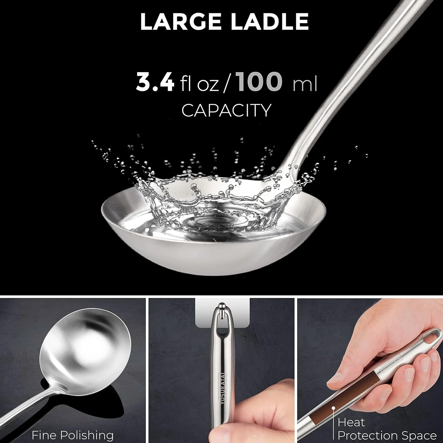 ست کفگیر و ملاقه ووک YOSUKATA – ابزار آشپزی استیل ضد زنگ مقاوم در برابر حرارت 43 سانتی متری – ابزار آشپزی 2 تکه برای سرخ کردن – لوازم جانبی ووک بادوام و محکم و ابزار آشپزخانه