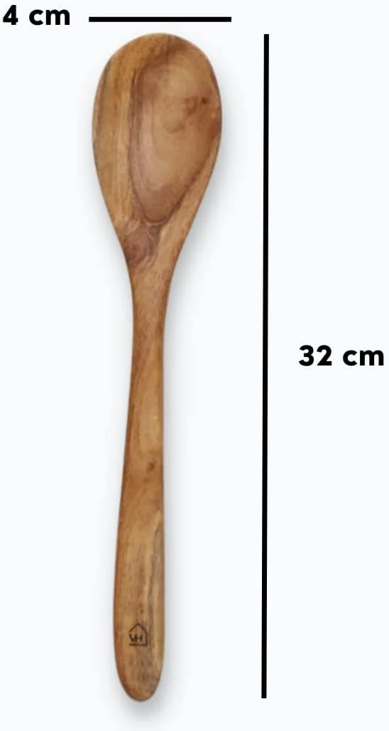 قاشق چوبی چوب درخت چریش وستا هومز، کفگیر جمع و جور، کفگیر/ملاقه برای پخت و پز دوسا، روتی، چاپاتی، سوپ و سبزیجات | ابزار آشپزخانه چوبی ممتاز | بدون پولیش | نچسب | دست ساز