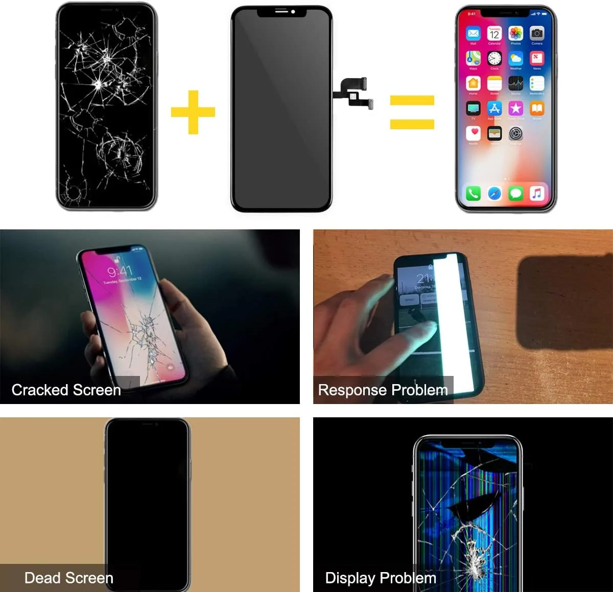 قطعات جایگزین صفحه نمایش مشکی آیفون X، مجموعه پنل جلویی نمایشگر OLED قطعات جایگزین صفحه نمایش مشکی آیفون X، مجموعه پنل جلویی نمایشگر OLED