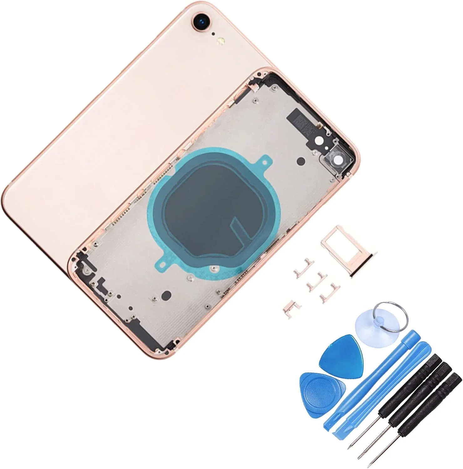 محفظه شاسی میانی جایگزین THE TECH DOCTOR به همراه پوشش شیشه ای برای آیفون 8 - کامل با ابزار - کیت تعمیر حرفه ای (آیفون 8، طلایی)