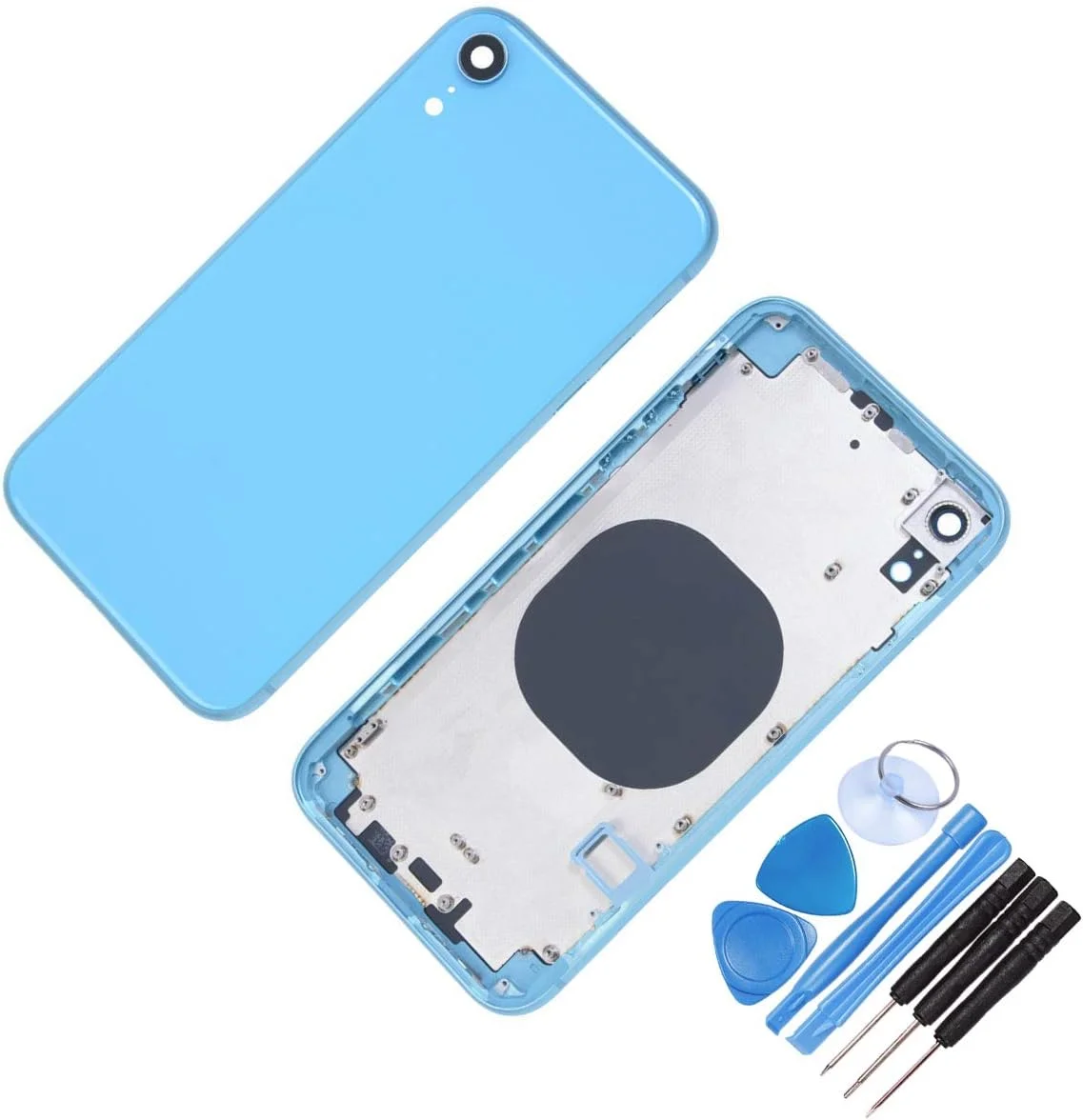 قاب پشتی شاسی میانی جایگزین THE TECH DOCTOR برای آیفون XR 6.1 اینچی - همراه با ابزار - کیت تعمیر حرفه ای (آبی)