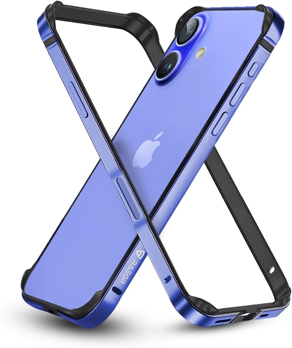 کاور گوشی موبایل RAEGR | بامپر آلومینیومی آنودایز شده | پشتیبانی از شارژ بی‌سیم Mag-Safe | کاور محافظ لبه‌ای مینیمال سازگار با آیفون 16 (6.1 اینچ) (2024) - آبی دریایی RG10569