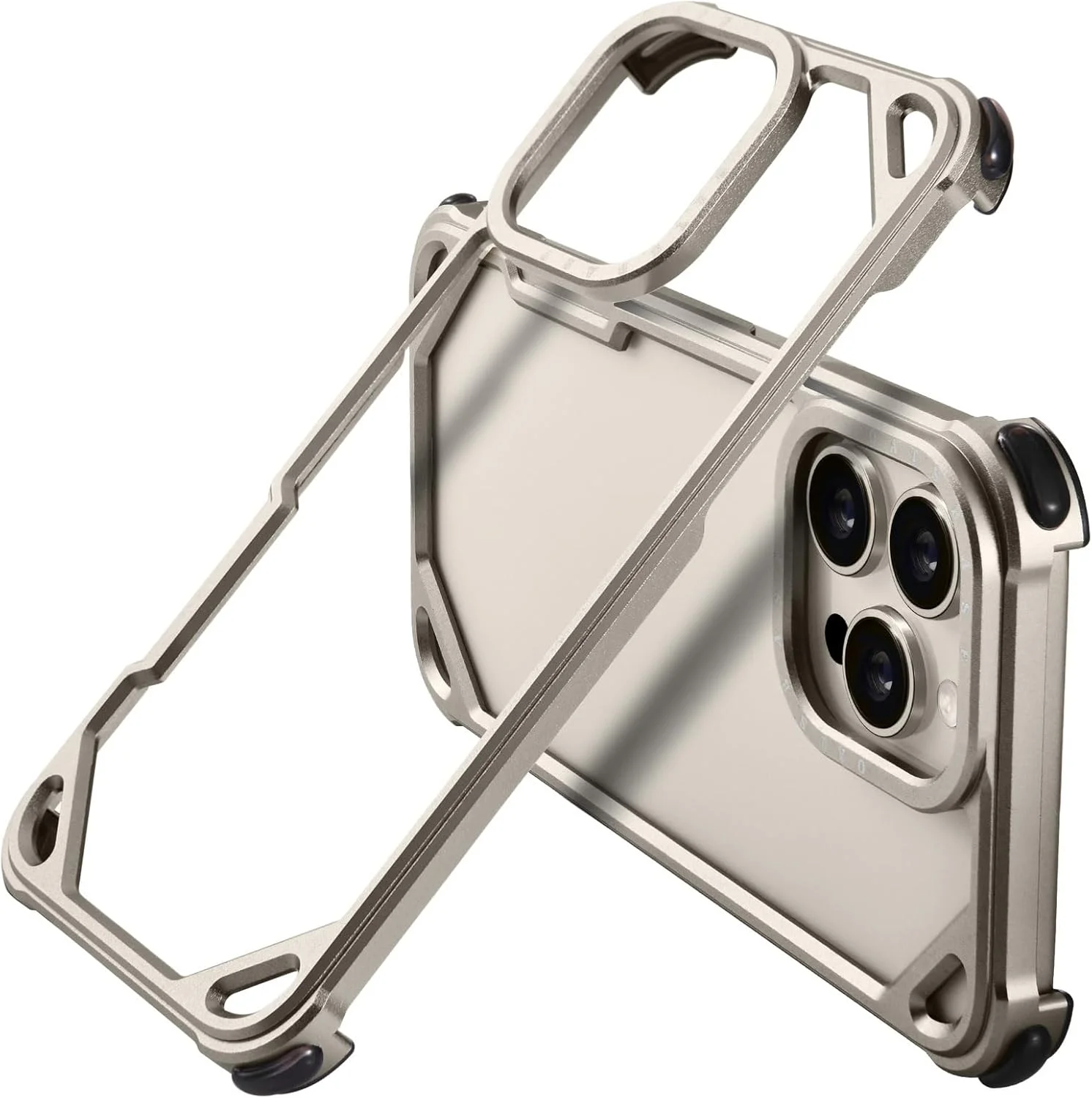 محافظ فلزی دور گوشی آیفون 16 پرو 6.3 اینچی، فریم آلومینیومی باریک، طراحی بدون پشت، سازگار با MagSafe، محافظت ضد ضربه 4 گوشه، قاب گوشی مینیمالیستی بدون فریم، تیتانیوم طبیعی