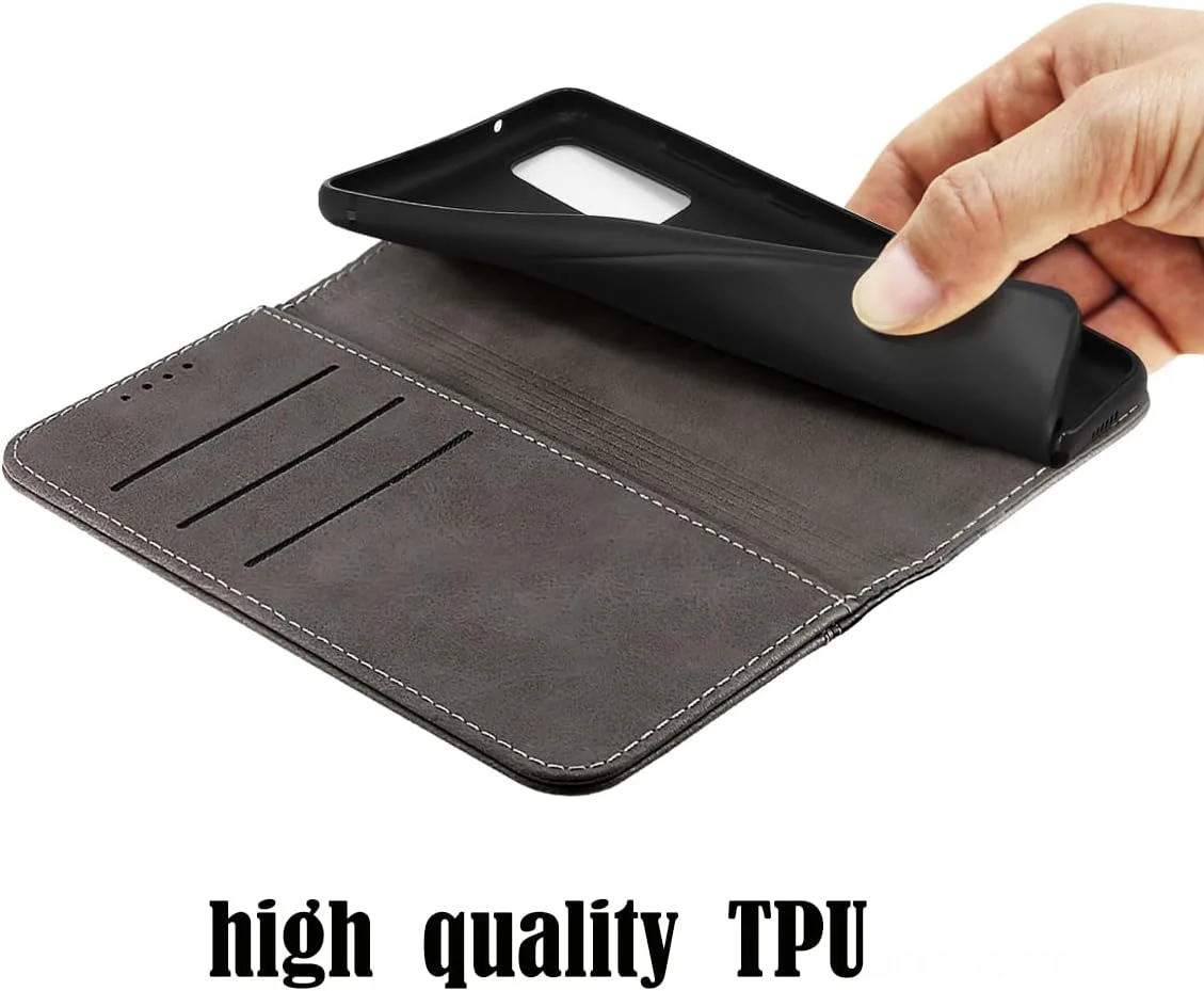 کیف پول چرمی NanHou برای آیفون 14، دارای جای کارت و محافظ ضد ضربه - مشکی/خاکستری