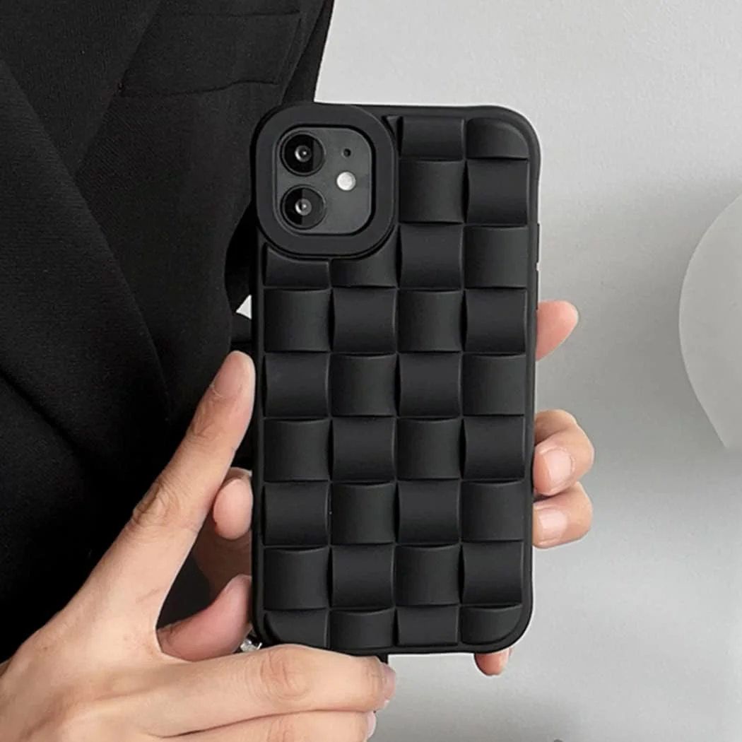 قاب گوشی سازگار با آیفون 12/آیفون 12 پرو 6.1 اینچ، طراحی شبکه سه بعدی باریک و سبک، پوشش سیلیکونی نرم گوشی، ضد ضربه، محافظ گوشه ها برای بانوان و دختران - مشکی