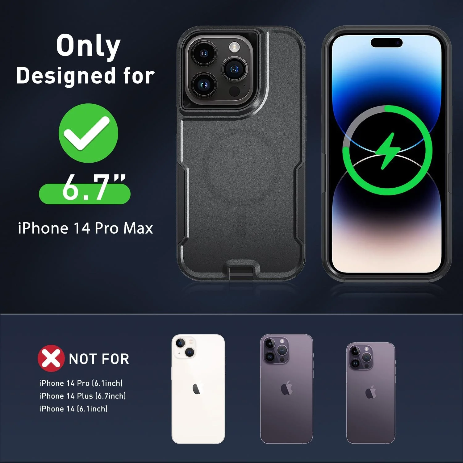 کاور محافظ گوشی آیفون 14 پرو مکس با طراحی مغناطیسی 5 در 1، کاور مقاوم با گیره کمربندی و محافظ صفحه نمایش شیشه ای حرارت دیده (2 عدد)، کاور گوشی آیفون 14 پرو مکس (مغناطیسی، مشکی) کاور محافظ گوشی آیفون 14 پرو مکس با طراحی مغناطیسی 5 در 1، کاور مقاوم با گیره کمربندی و محافظ صفحه نمایش شیشه ای حرارت دیده (2 عدد)، کاور گوشی آیفون 14 پرو مکس (مغناطیسی، مشکی)