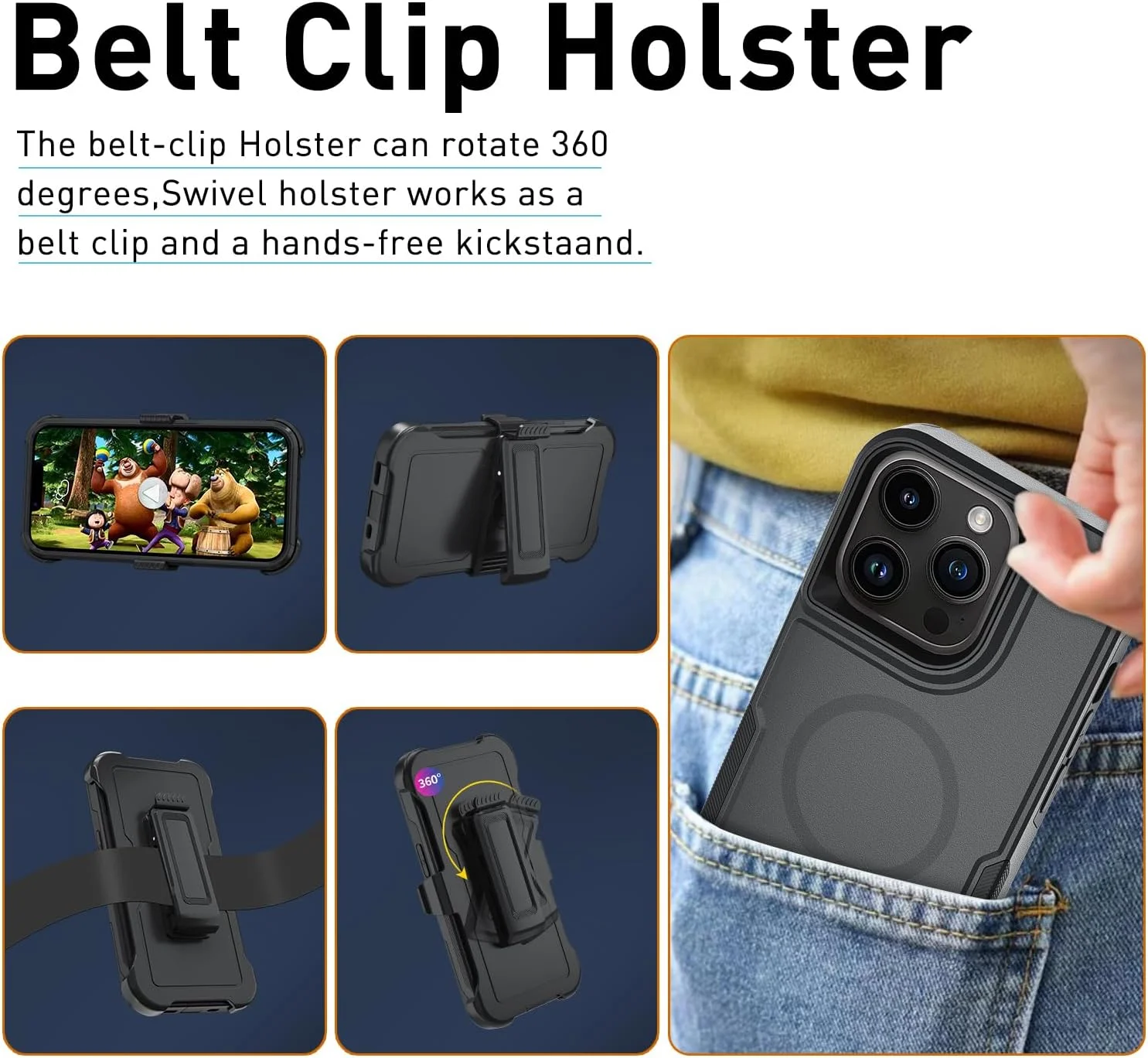 کاور محافظ گوشی آیفون 14 پرو مکس با طراحی مغناطیسی 5 در 1، کاور مقاوم با گیره کمربندی و محافظ صفحه نمایش شیشه ای حرارت دیده (2 عدد)، کاور گوشی آیفون 14 پرو مکس (مغناطیسی، مشکی) کاور محافظ گوشی آیفون 14 پرو مکس با طراحی مغناطیسی 5 در 1، کاور مقاوم با گیره کمربندی و محافظ صفحه نمایش شیشه ای حرارت دیده (2 عدد)، کاور گوشی آیفون 14 پرو مکس (مغناطیسی، مشکی)