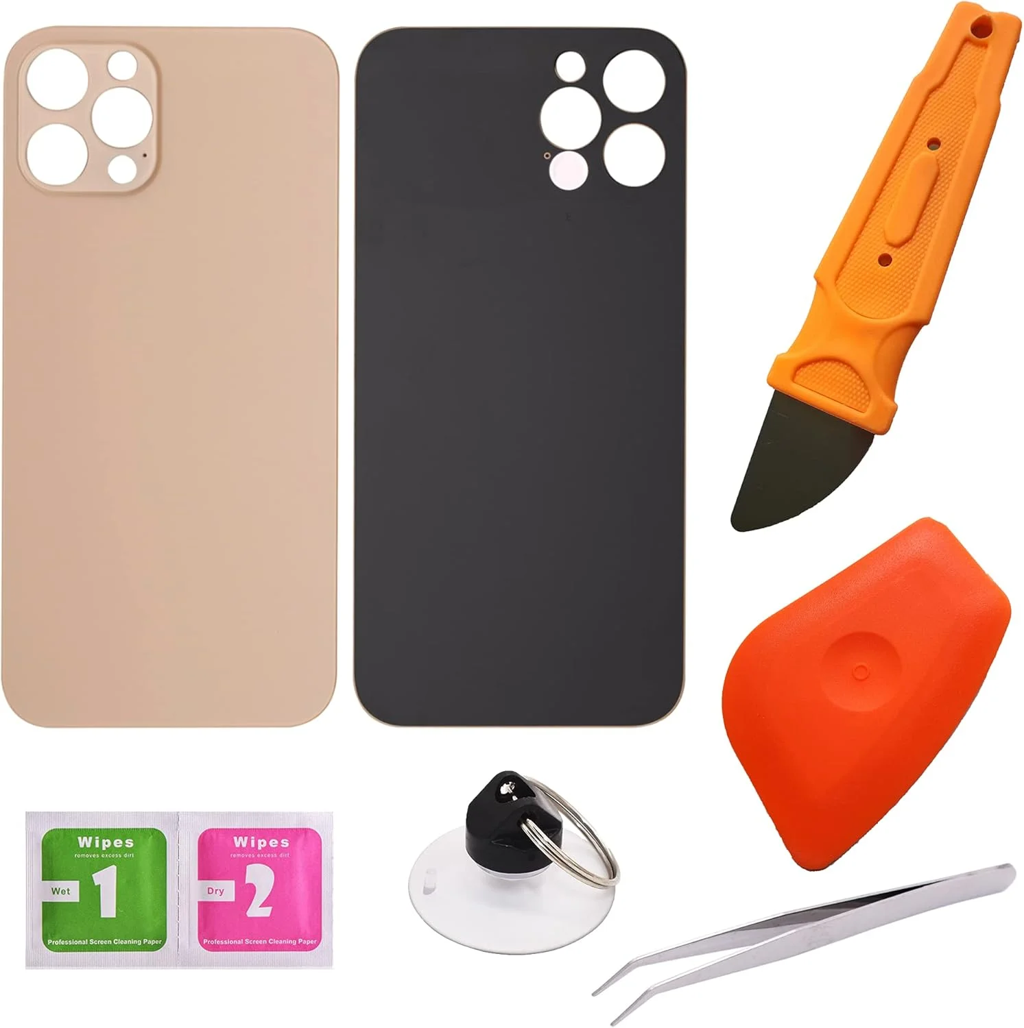 محفظه پشتی شیشه ای جایگزین برای آیفون 12 پرو مکس - همراه با ابزار - کیت تعمیر حرفه ای (12 PRO MAX, طلایی) محفظه پشتی شیشه ای جایگزین برای آیفون 12 پرو مکس - همراه با ابزار - کیت تعمیر حرفه ای (12 PRO MAX, طلایی)