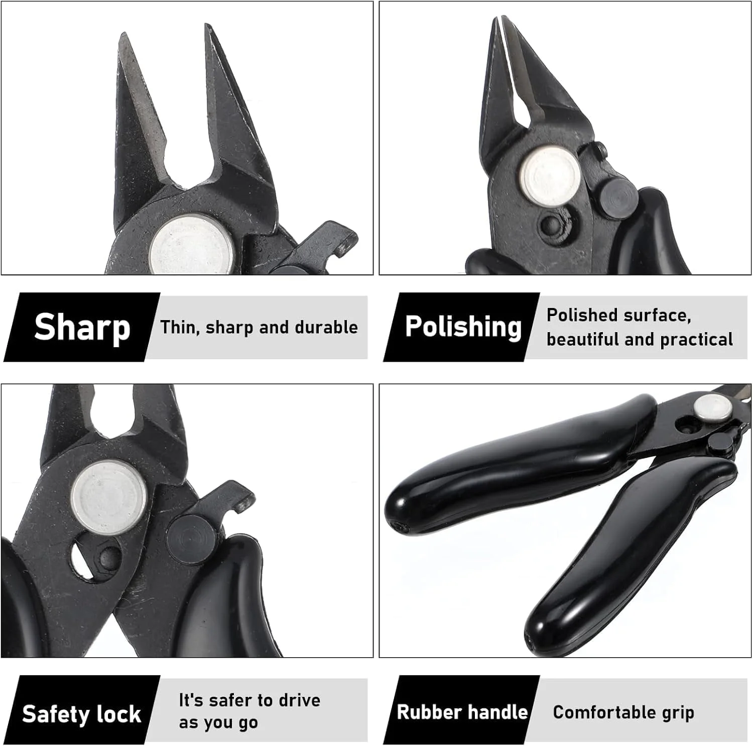 مینی سیم چین، سیم چین دقیق فنری با قفل، انبرهای برش همسطح بادوام و سبک وزن برای الکترونیک، جواهرات، مدل های پلاستیکی، مشکی، 3.5 اینچ مینی سیم چین، سیم چین دقیق فنری با قفل، انبرهای برش همسطح بادوام و سبک وزن برای الکترونیک، جواهرات، مدل های پلاستیکی، مشکی، 3.5 اینچ