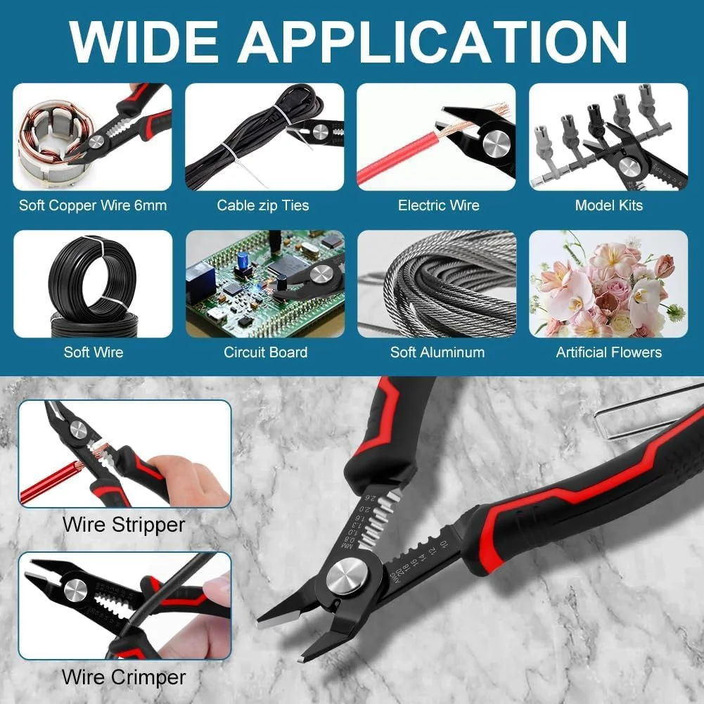سیم لخت کن 3 در 1 برای سیم های افشان 10-20 AWG، دسته ضد لغزش، قفل ایمنی، فنر داخلی، سیم چین جانبی برای الکترونیک، تعمیرات الکتریکی، لوازم خانگی، DIY، بردهای مدار