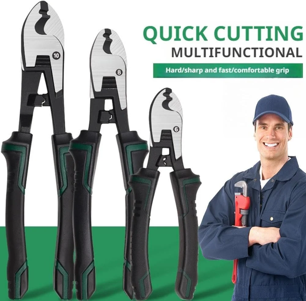 سیم چین اهرمی قوی، ابزار چند منظوره برای برش و پرس کابل، سیم لخت کن حرفه ای برای کابل های آلومینیومی و مسی، دسته ارگونومیک برای مصارف خانگی و صنعتی (20 سانتی متر)