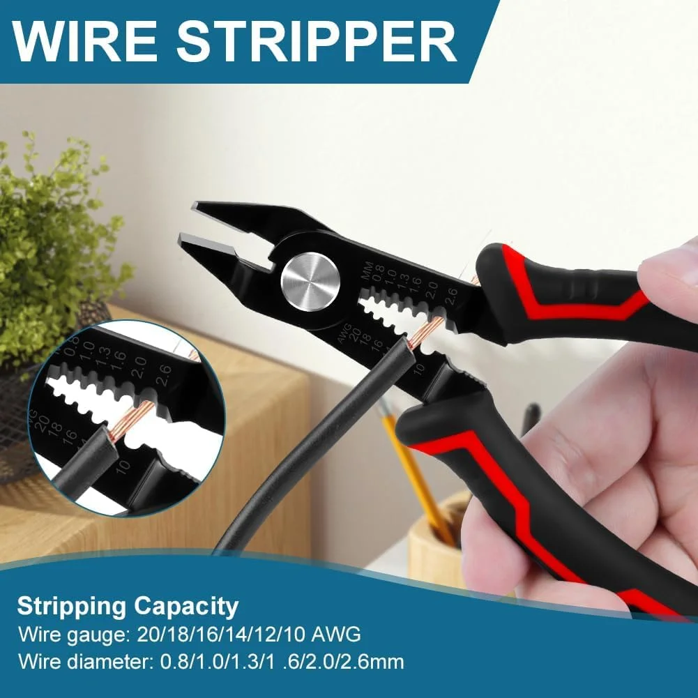 سیم لخت کن 3 در 1 برای سیم های افشان 10-20 AWG، دسته ضد لغزش، قفل ایمنی، فنر داخلی، سیم چین جانبی برای الکترونیک، تعمیرات الکتریکی، لوازم خانگی، DIY، بردهای مدار