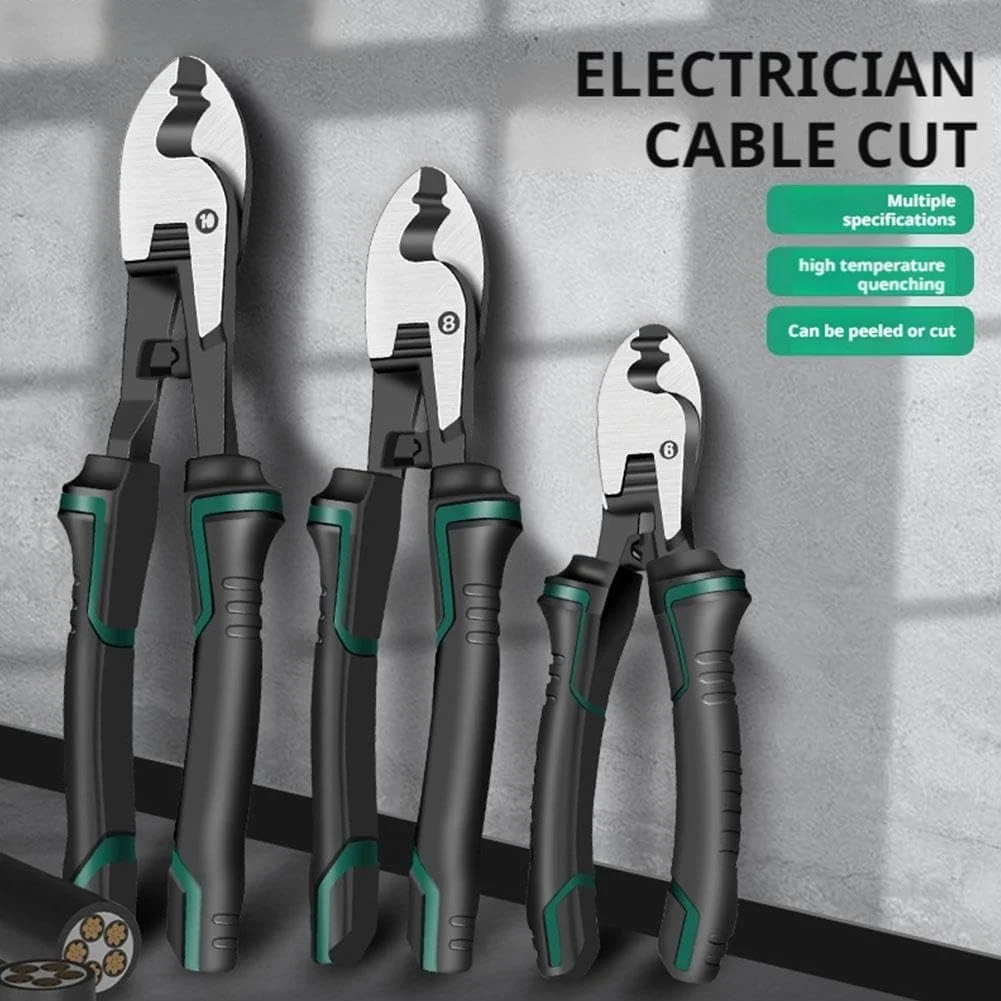 سیم چین اهرمی قوی، ابزار چند منظوره برای برش و پرس کابل، سیم لخت کن حرفه ای برای کابل های آلومینیومی و مسی، دسته ارگونومیک برای مصارف خانگی و صنعتی (20 سانتی متر)