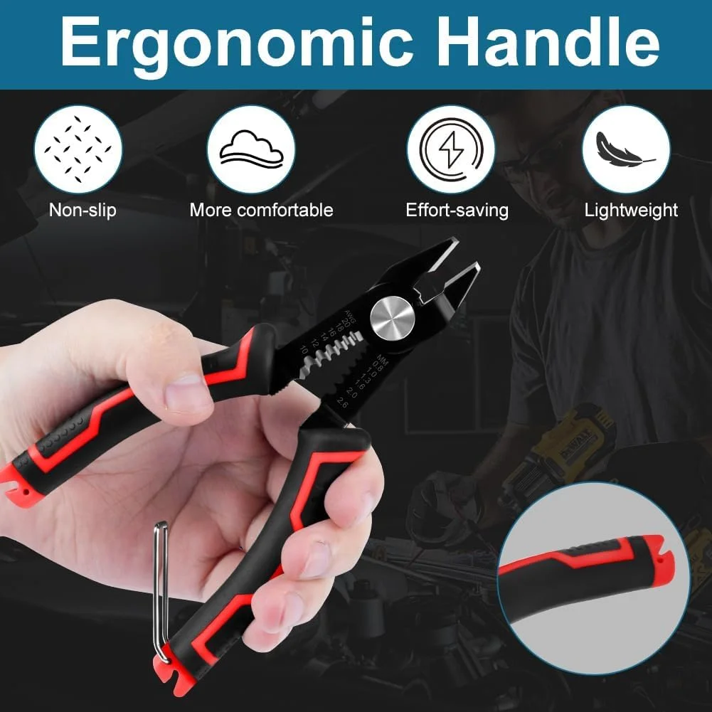 سیم لخت کن 3 در 1 برای سیم های افشان 10-20 AWG، دسته ضد لغزش، قفل ایمنی، فنر داخلی، سیم چین جانبی برای الکترونیک، تعمیرات الکتریکی، لوازم خانگی، DIY، بردهای مدار