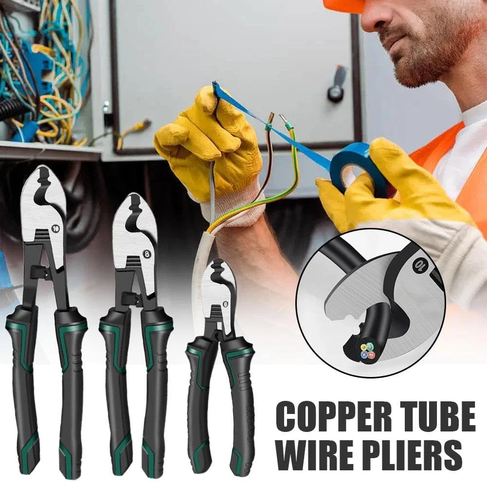 سیم چین اهرمی قوی، ابزار چند منظوره برای برش و پرس کابل، سیم لخت کن حرفه ای برای کابل های آلومینیومی و مسی، دسته ارگونومیک برای مصارف خانگی و صنعتی (20 سانتی متر)