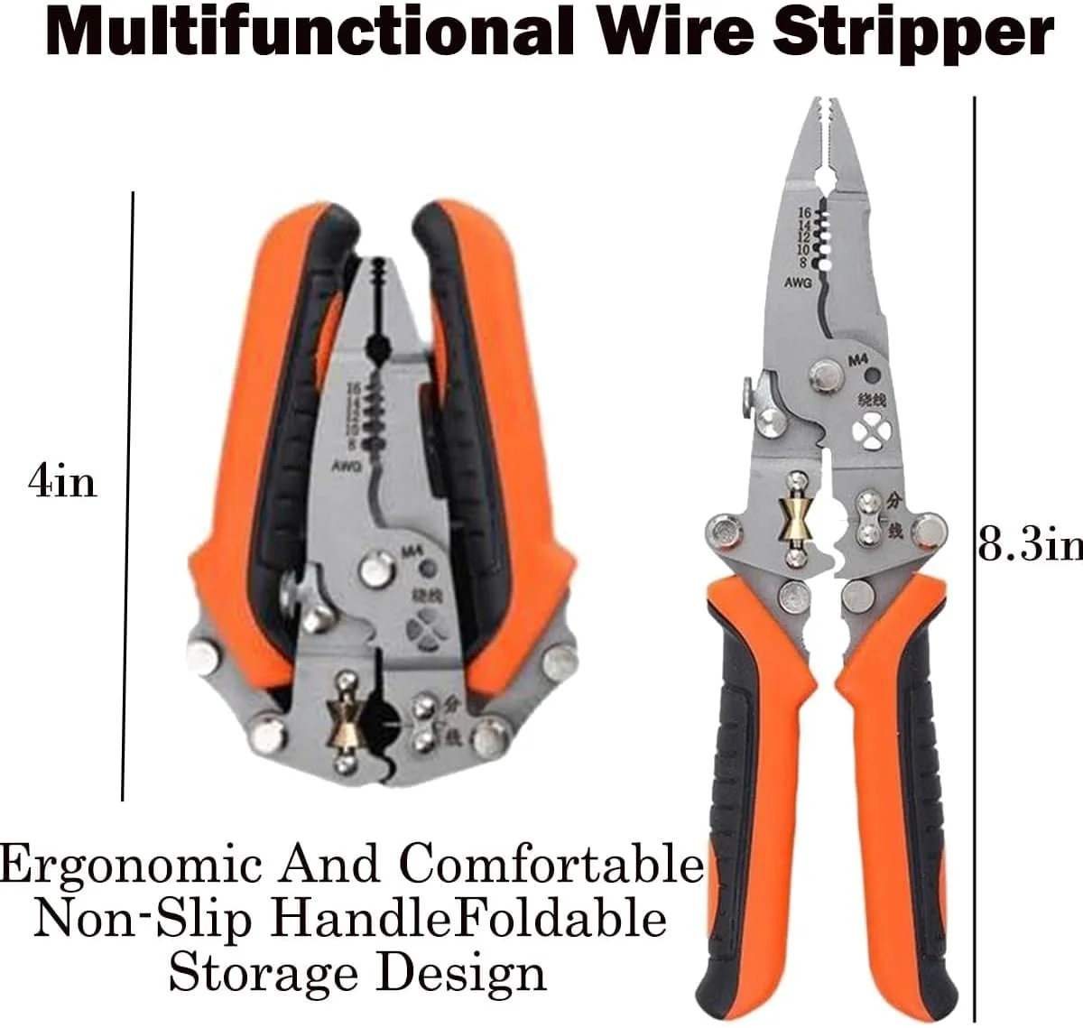 سیم لخت کن چند منظوره 12 در 1، انبر سیم لخت کن حرفه ای برق کار، انبر لخت کردن کابل برای برش، لخت کردن، پرس کردن، ابزار پرس (2 عدد)