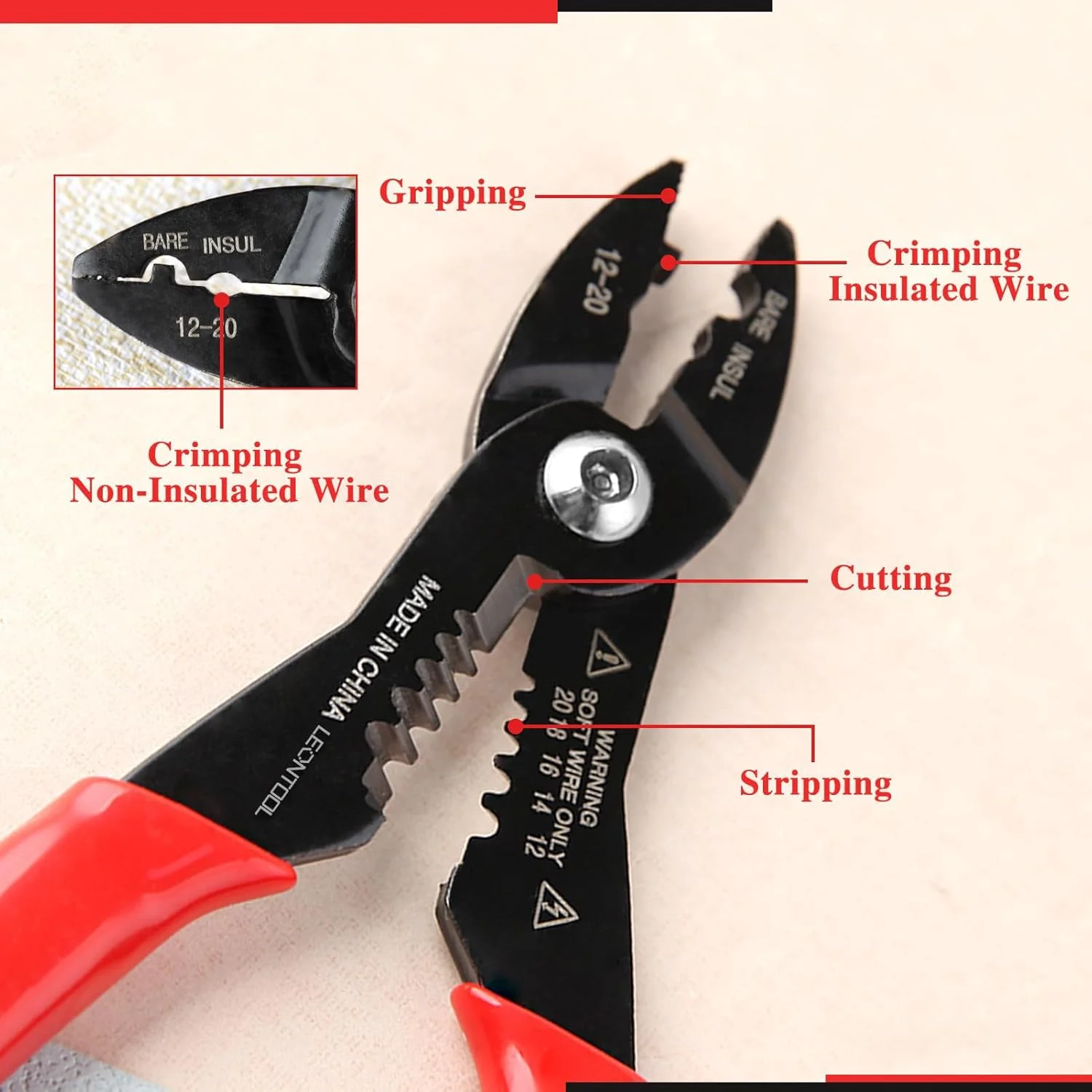 انبر سیم لخت کن چند منظوره 4 در 1 مخصوص برق کارها با سیم چین، پرس، گیره و لخت کن - ابزار حرفه ای و جمع و جور 7 اینچی برای سیم های عایق دار و بدون عایق 12-20 AWG انبر سیم لخت کن چند منظوره 4 در 1 مخصوص برق کارها با سیم چین، پرس، گیره و لخت کن - ابزار حرفه ای و جمع و جور 7 اینچی برای سیم های عایق دار و بدون عایق 12-20 AWG