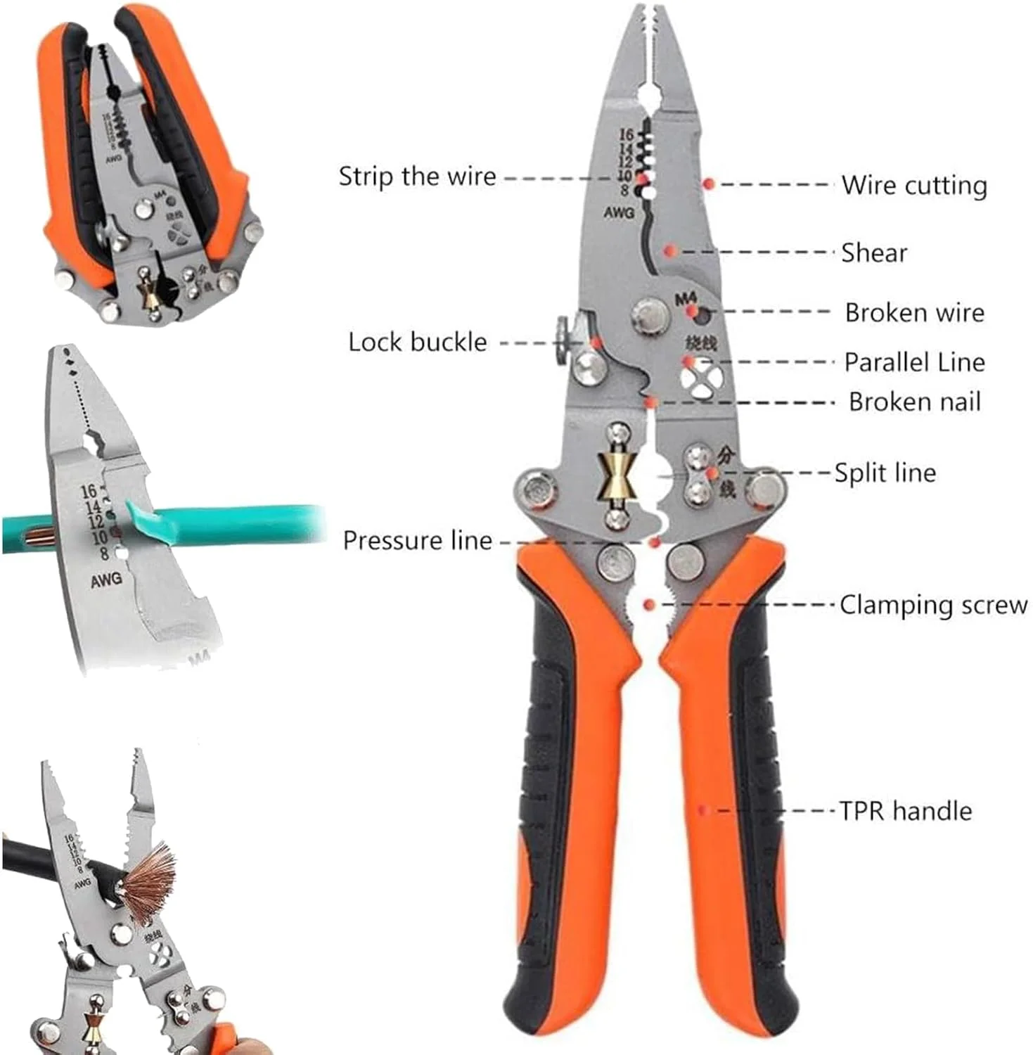 سیم لخت کن چند منظوره 12 در 1، انبر سیم لخت کن حرفه ای برق کار، انبر لخت کردن کابل برای برش، لخت کردن، پرس کردن، ابزار پرس (2 عدد)